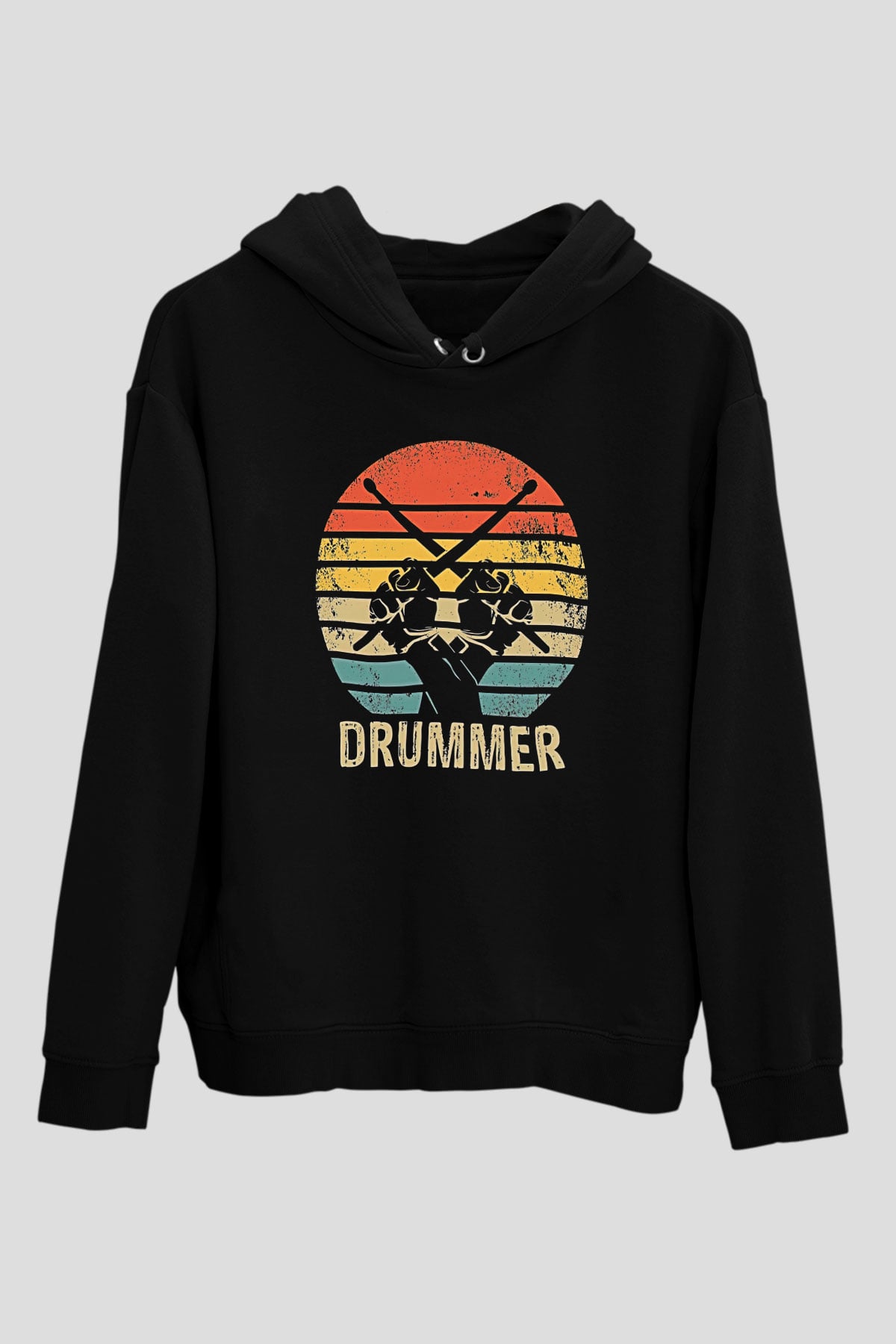 Bateri Baskılı Unisex Siyah Hoodie