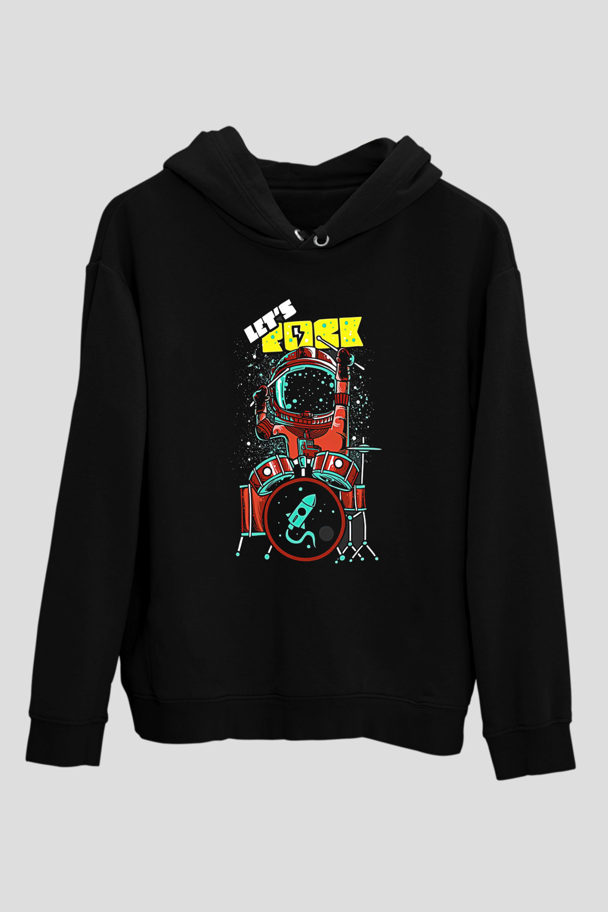 Bateri Baskılı Unisex Siyah Hoodie