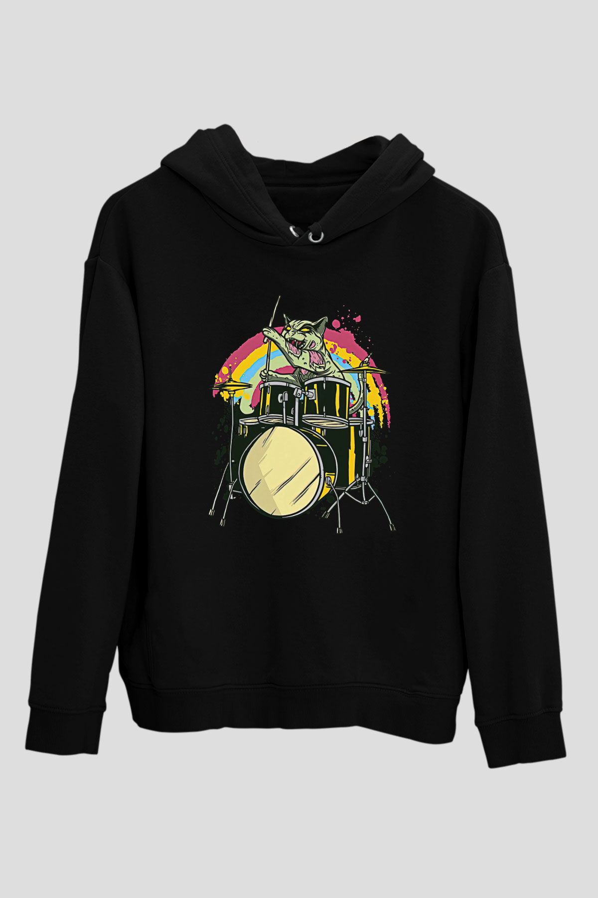 Bateri Baskılı Unisex Siyah Hoodie
