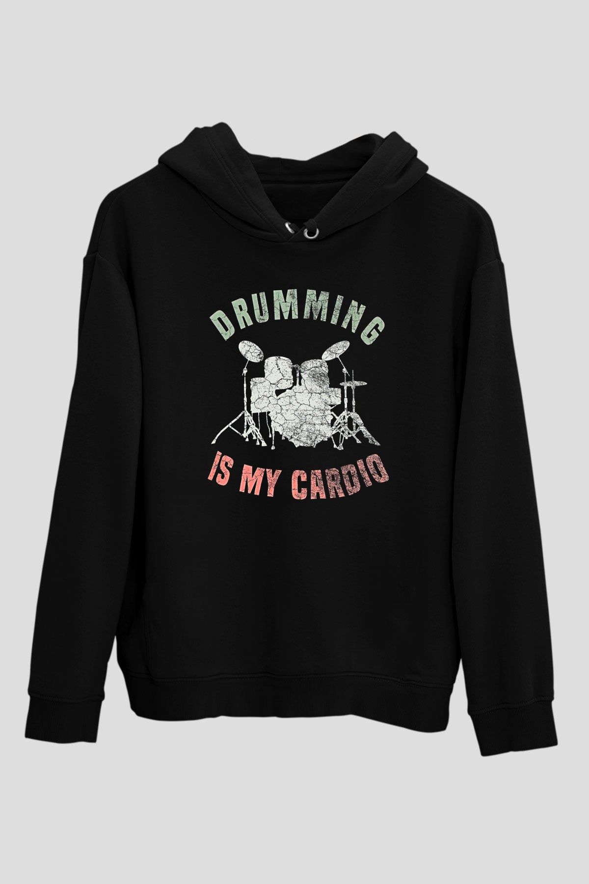 Bateri Baskılı Unisex Siyah Hoodie