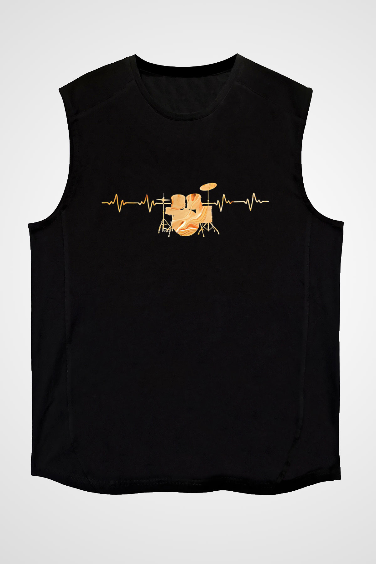 Bateri Baskılı Unisex Siyah Kolsuz Tişört - Tshirt