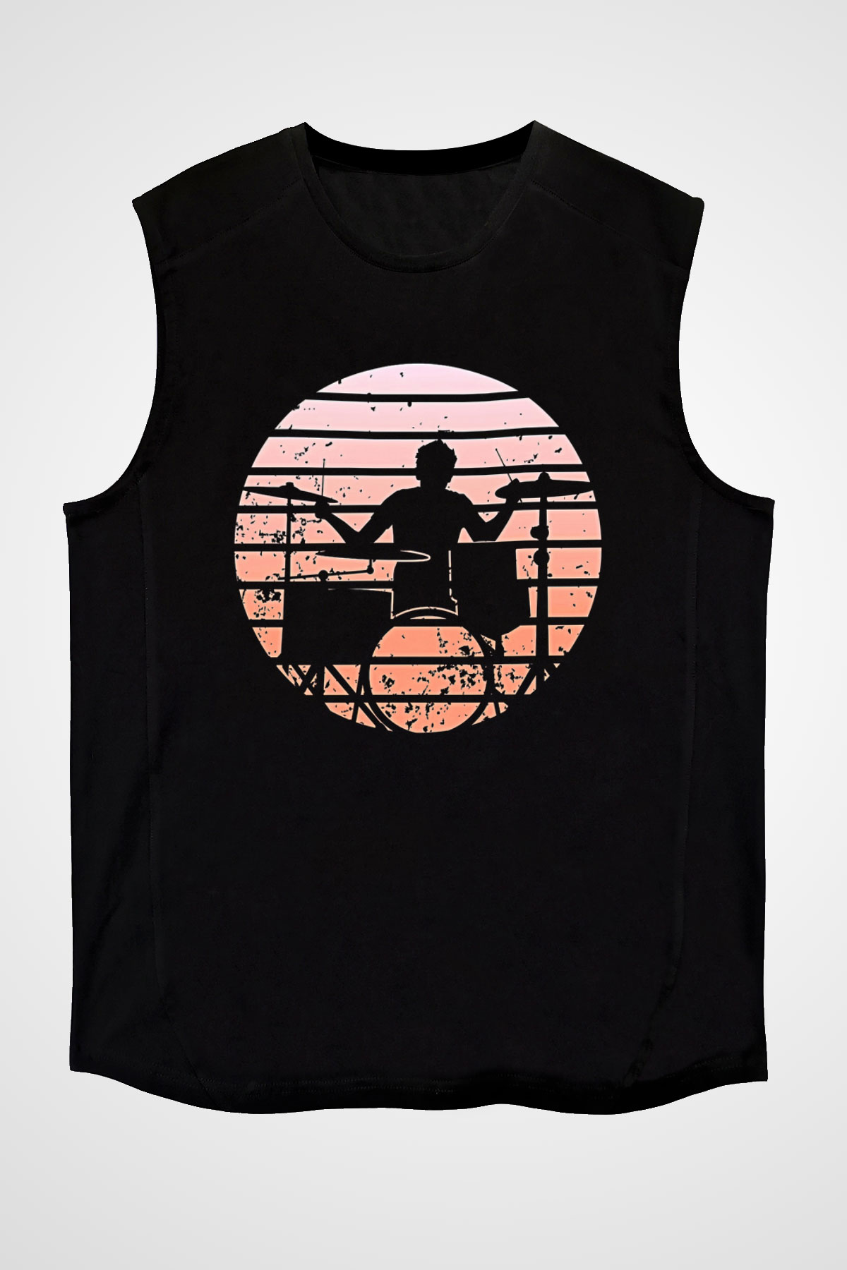 Bateri Baskılı Unisex Siyah Kolsuz Tişört - Tshirt
