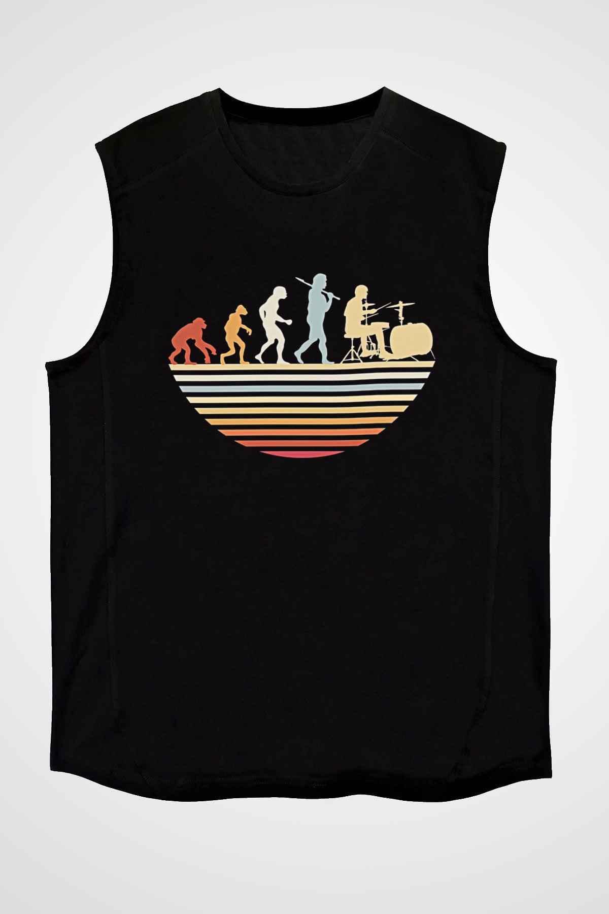 Bateri Baskılı Unisex Siyah Kolsuz Tişört - Tshirt