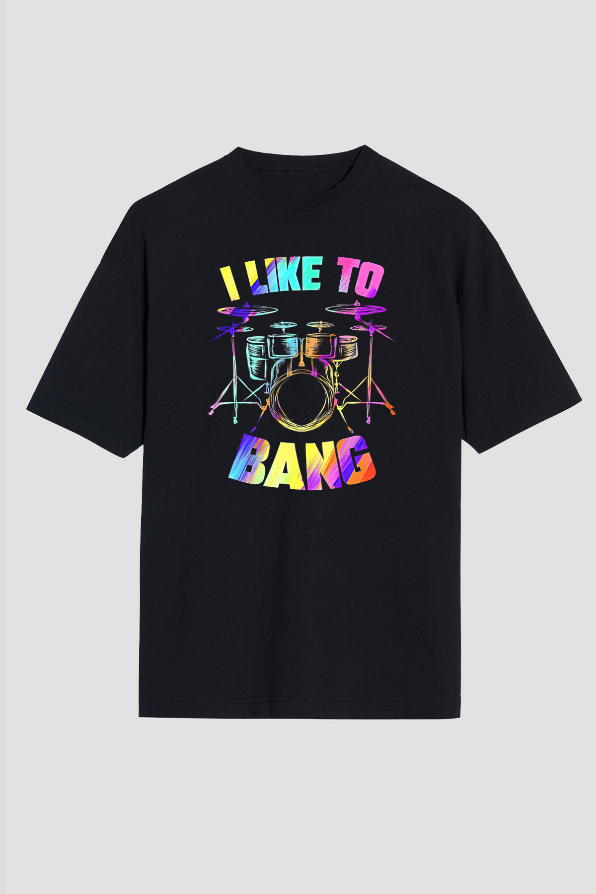 Bateri Baskılı Unisex Siyah Oversize Tişört - Tshirt