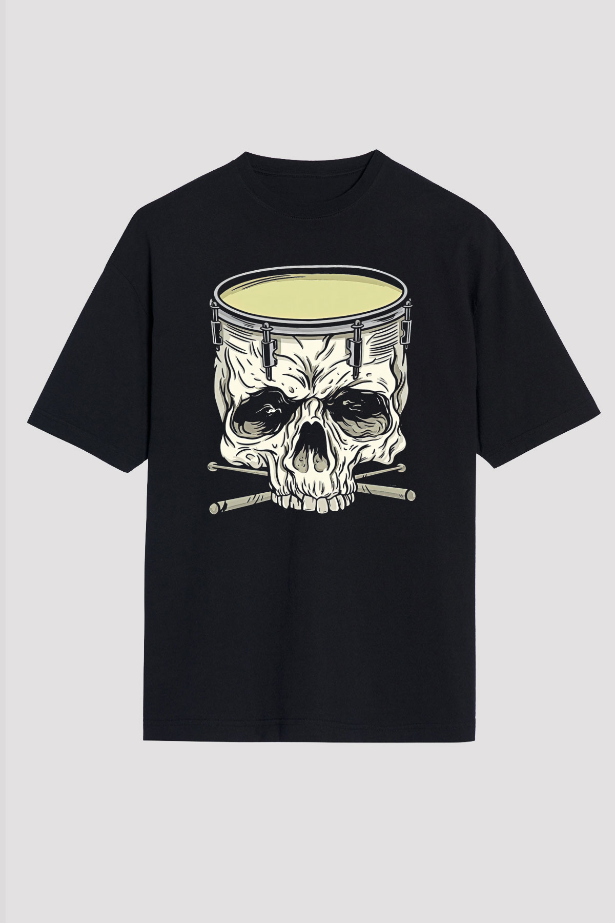 Bateri Baskılı Unisex Siyah Oversize Tişört - Tshirt