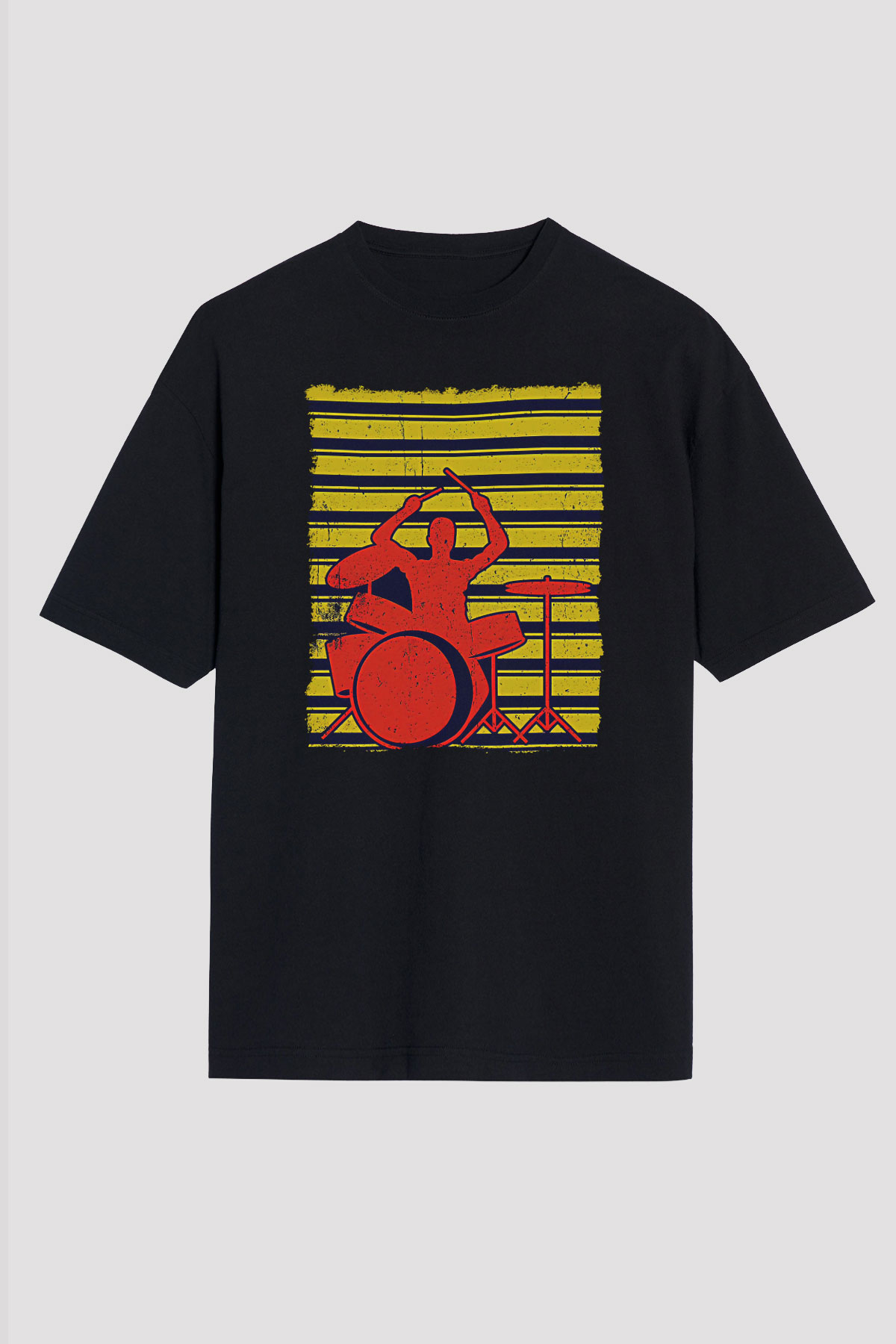 Bateri Baskılı Unisex Siyah Oversize Tişört - Tshirt