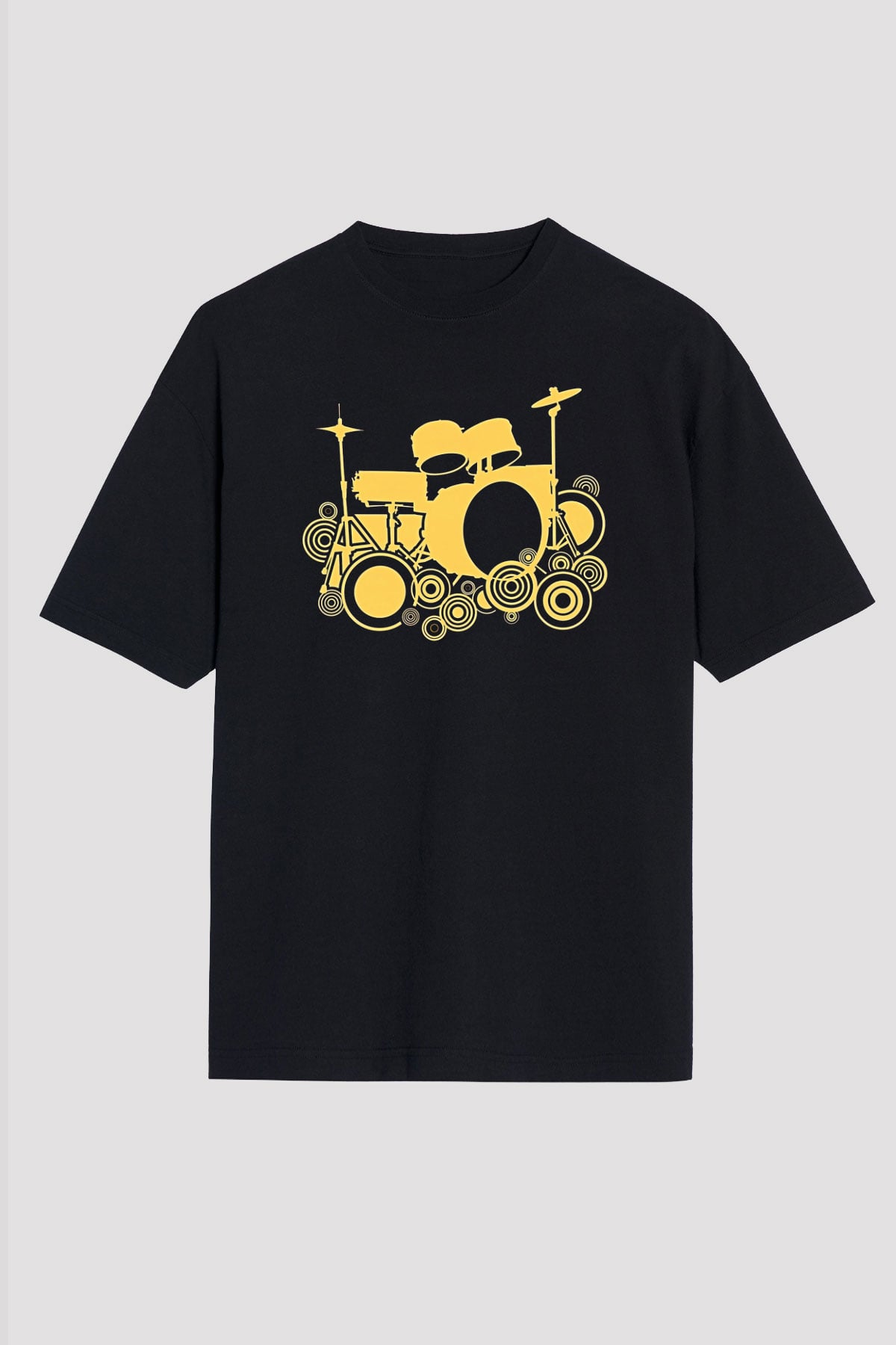 Bateri Baskılı Unisex Siyah Oversize Tişört - Tshirt