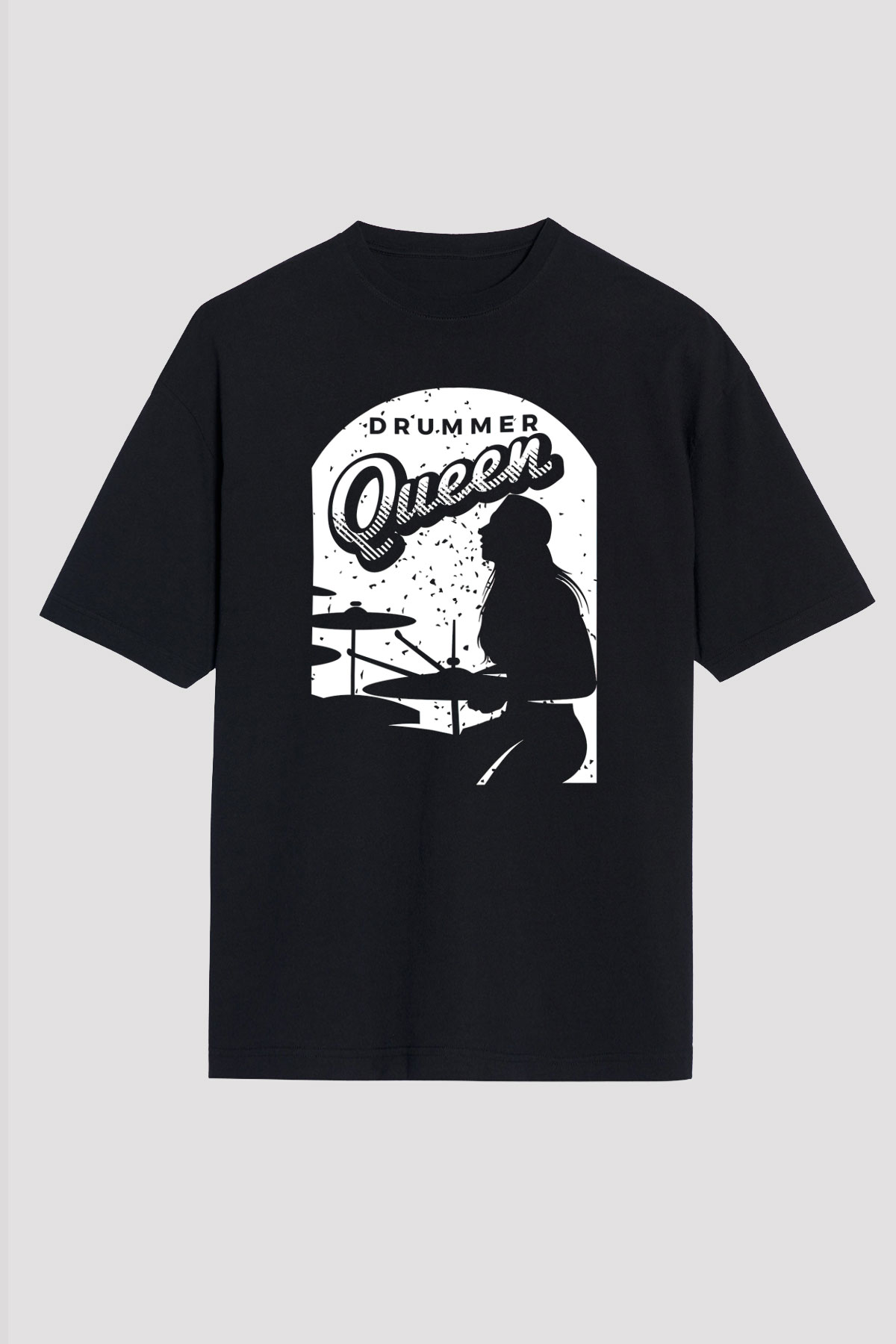 Bateri Baskılı Unisex Siyah Oversize Tişört - Tshirt