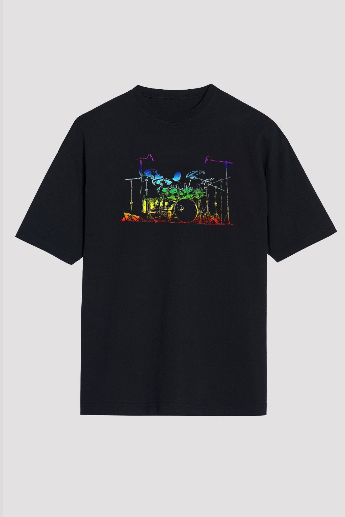 Bateri Baskılı Unisex Siyah Oversize Tişört - Tshirt