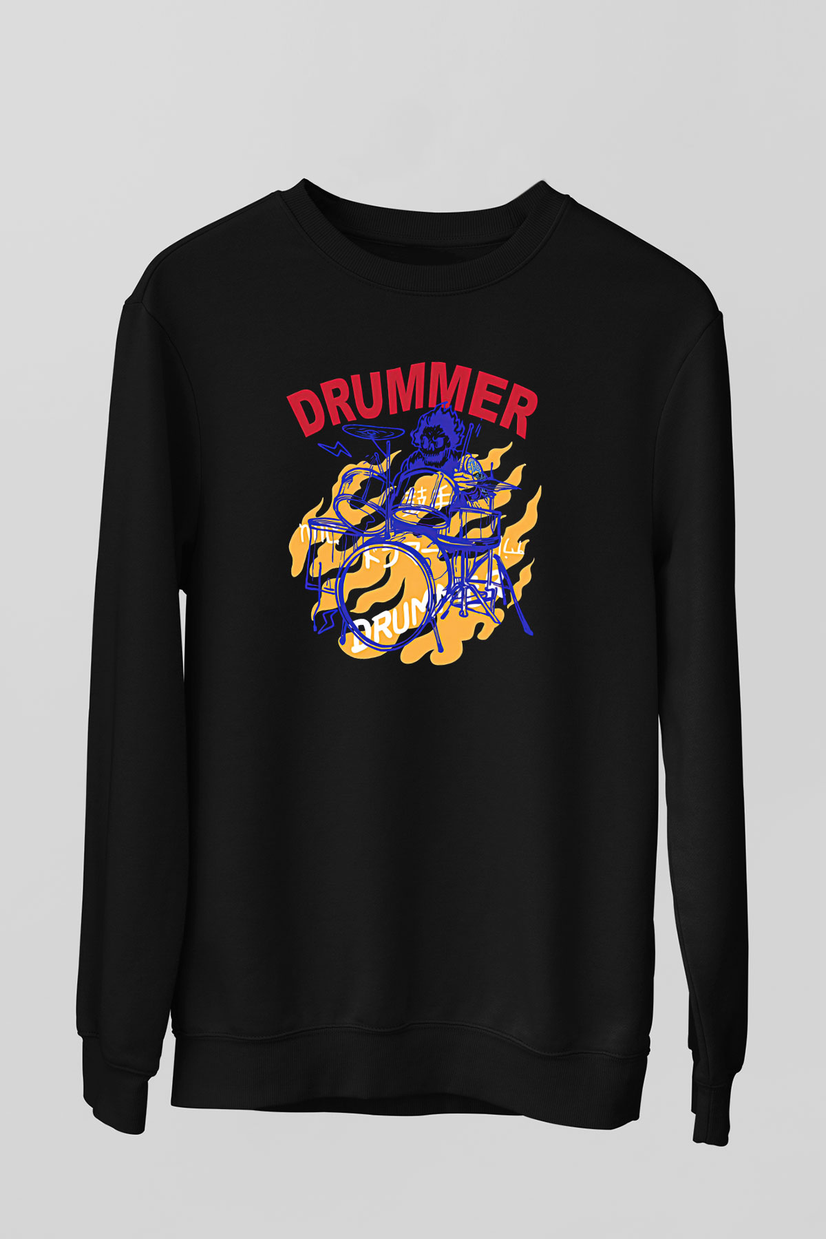 Bateri Baskılı Unisex Siyah Sweatshirt