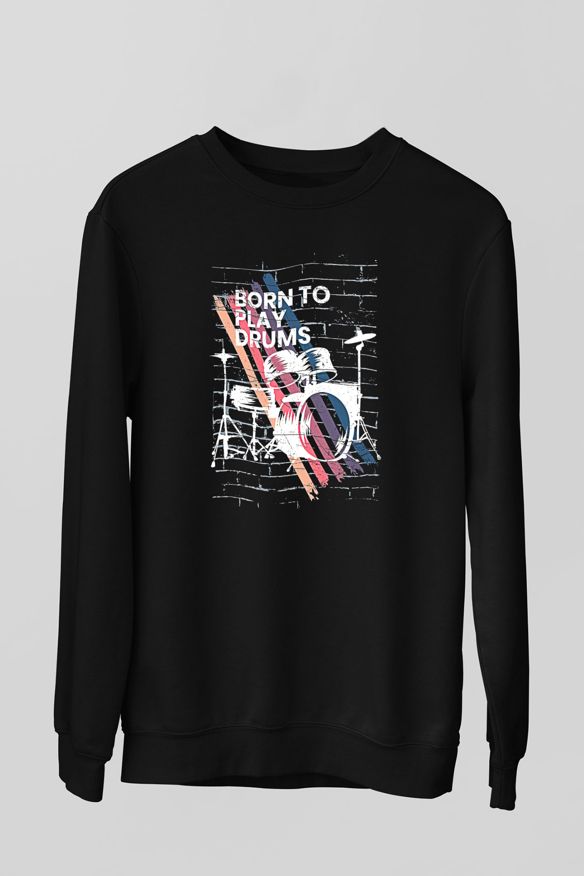 Bateri Baskılı Unisex Siyah Sweatshirt