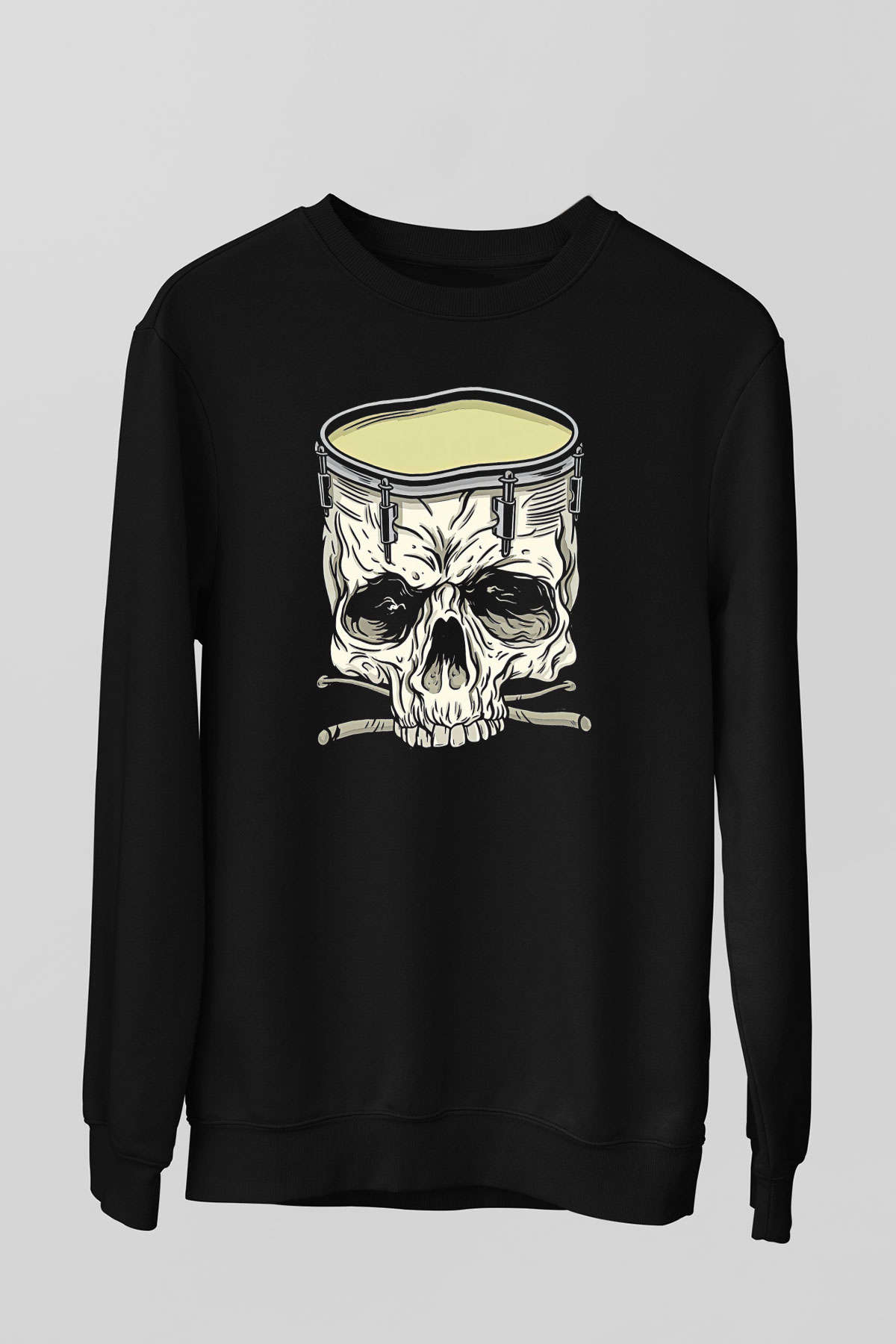 Bateri Baskılı Unisex Siyah Sweatshirt