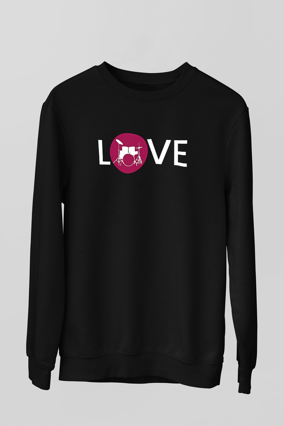 Bateri Baskılı Unisex Siyah Sweatshirt