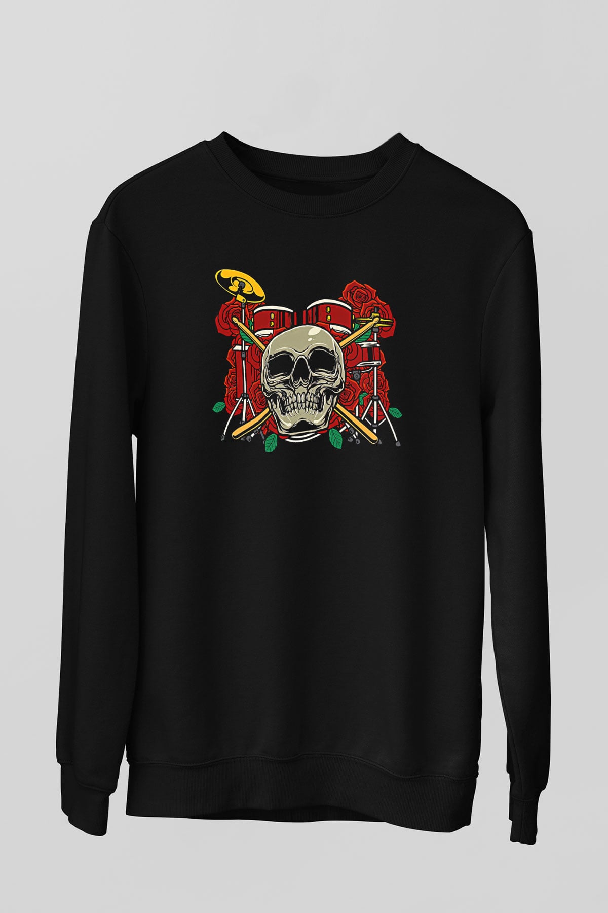 Bateri Baskılı Unisex Siyah Sweatshirt