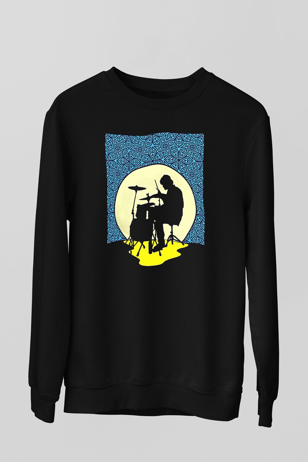 Bateri Baskılı Unisex Siyah Sweatshirt