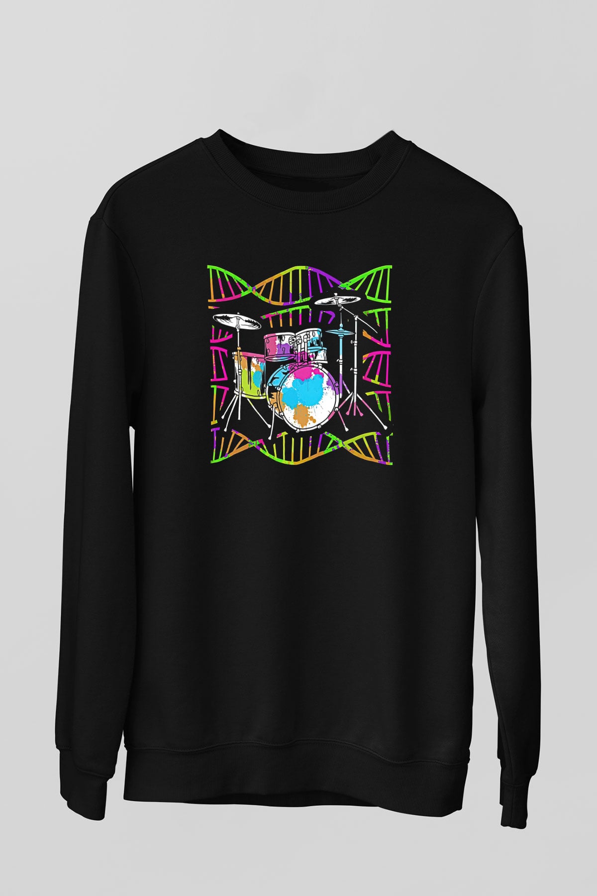 Bateri Baskılı Unisex Siyah Sweatshirt