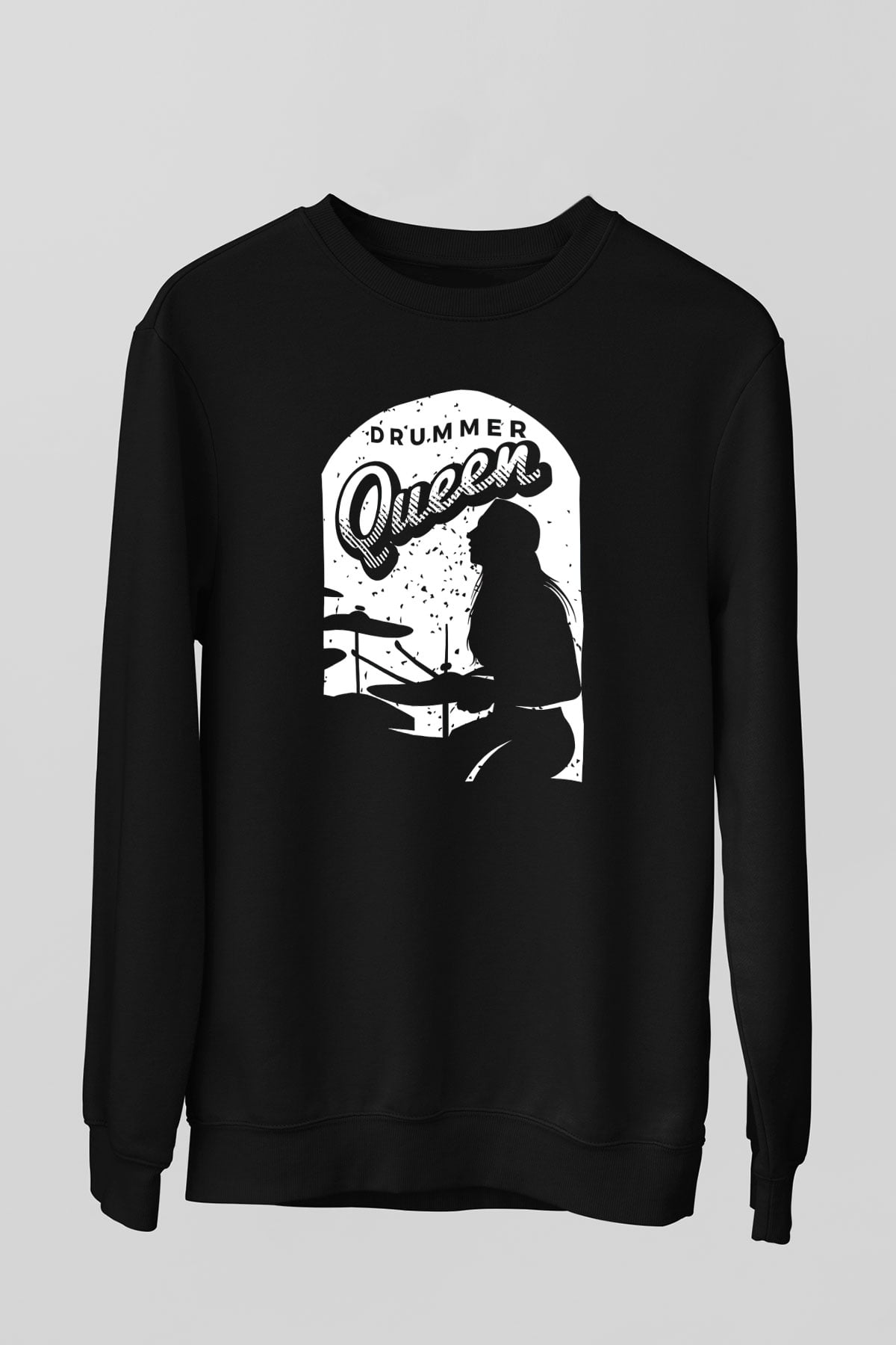 Bateri Baskılı Unisex Siyah Sweatshirt