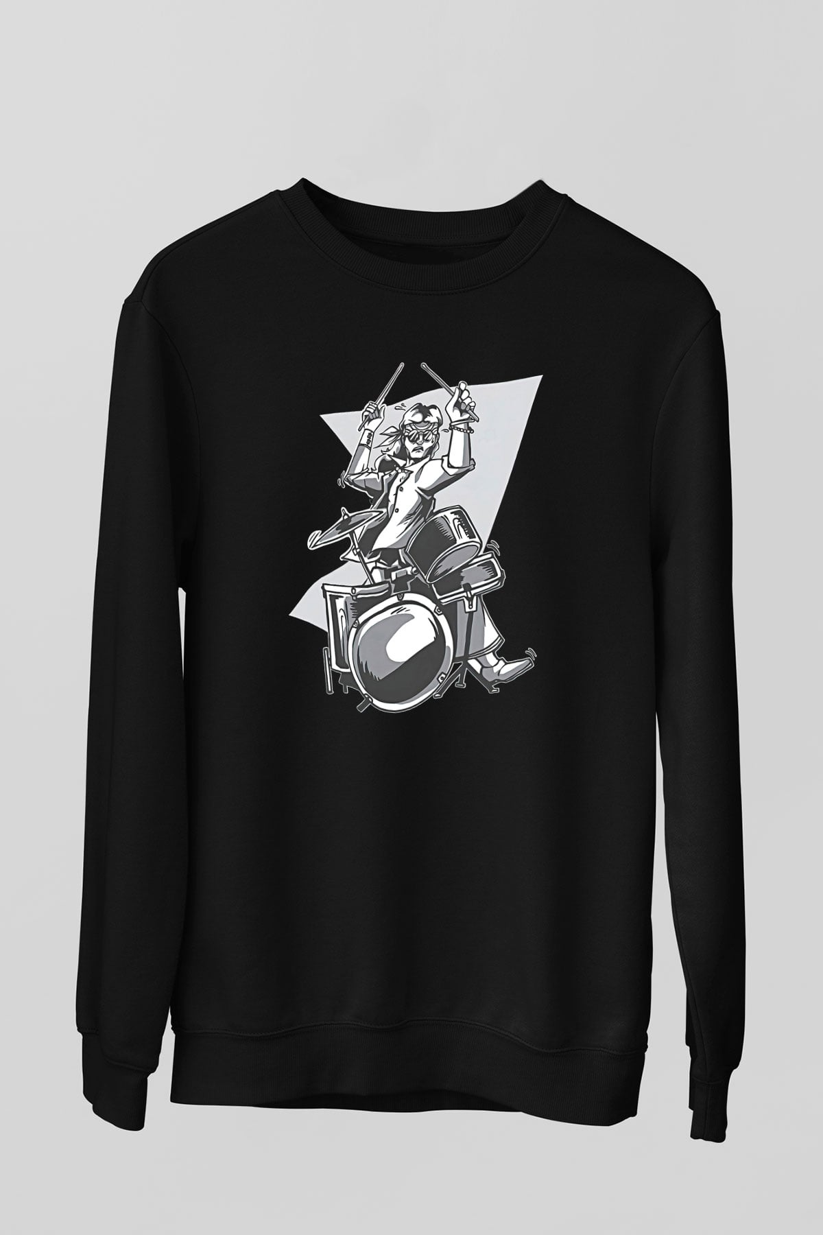 Bateri Baskılı Unisex Siyah Sweatshirt
