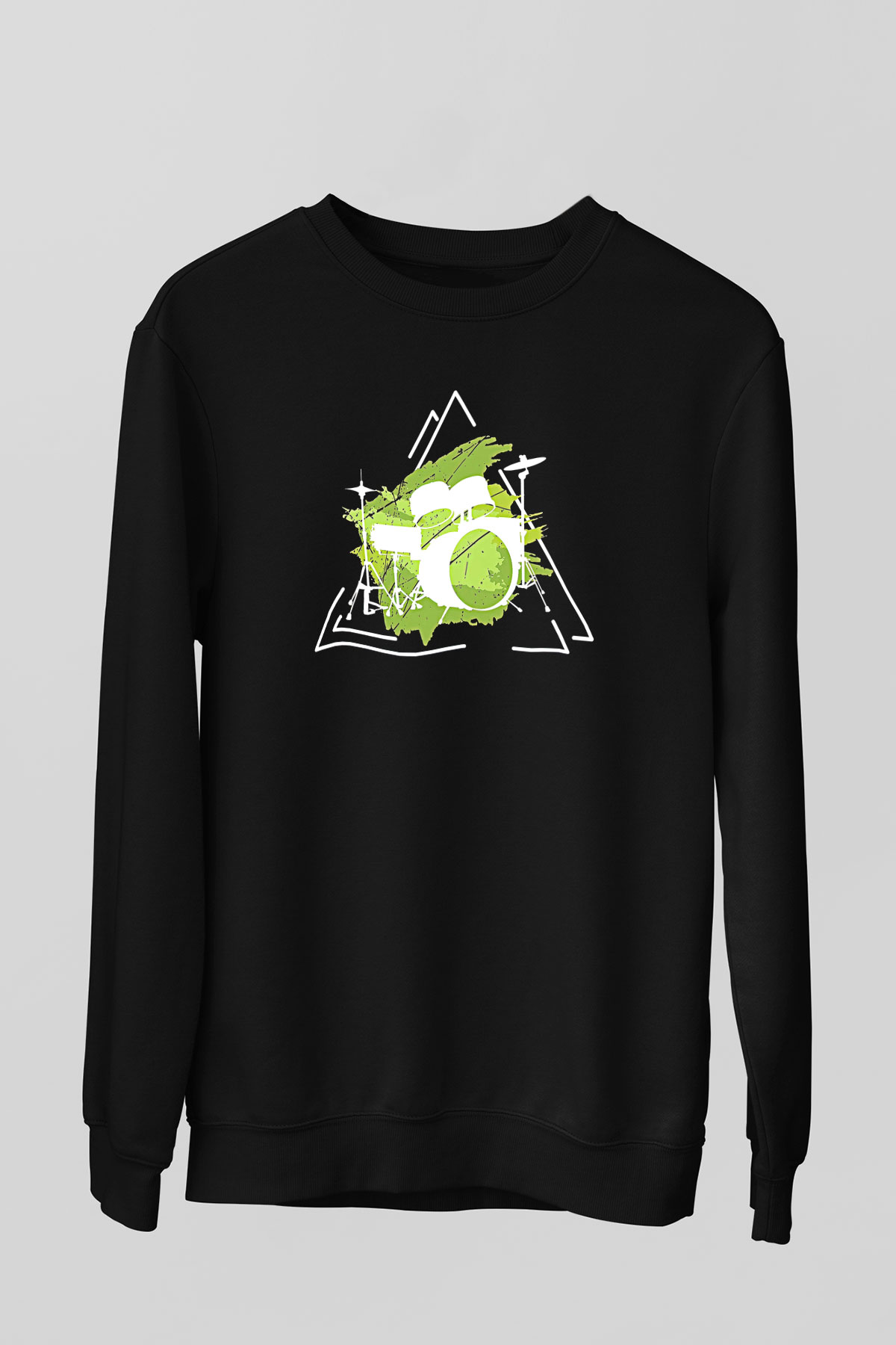 Bateri Baskılı Unisex Siyah Sweatshirt