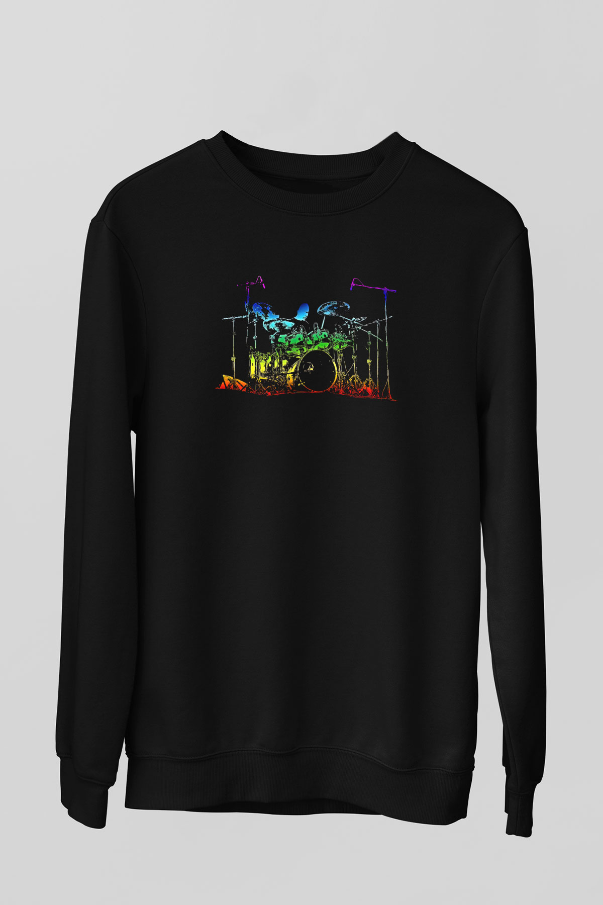 Bateri Baskılı Unisex Siyah Sweatshirt