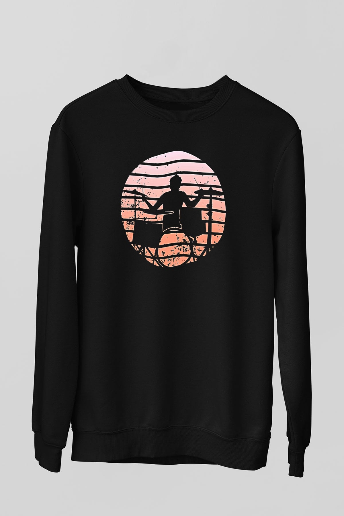 Bateri Baskılı Unisex Siyah Sweatshirt