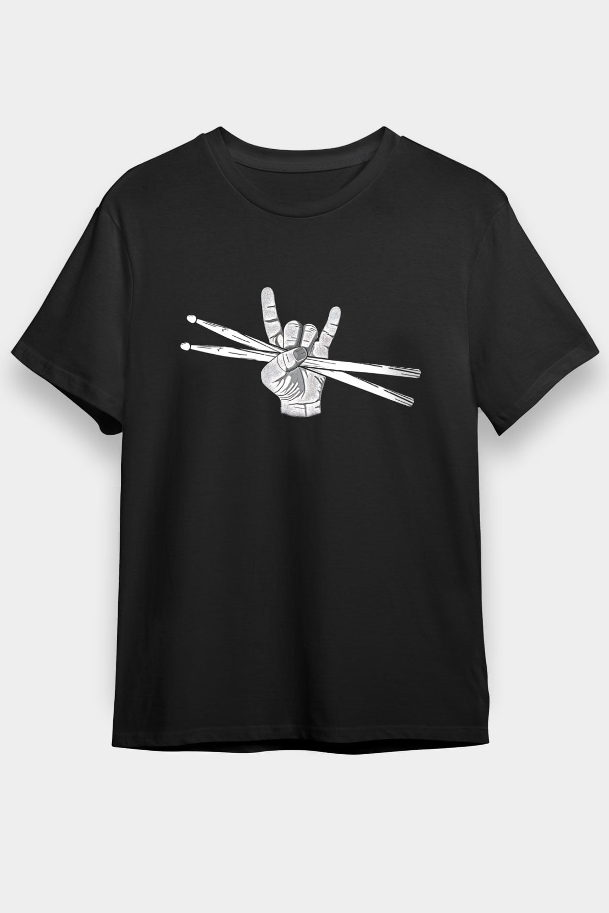 Bateri Baskılı Unisex Siyah Tişört - Tshirt