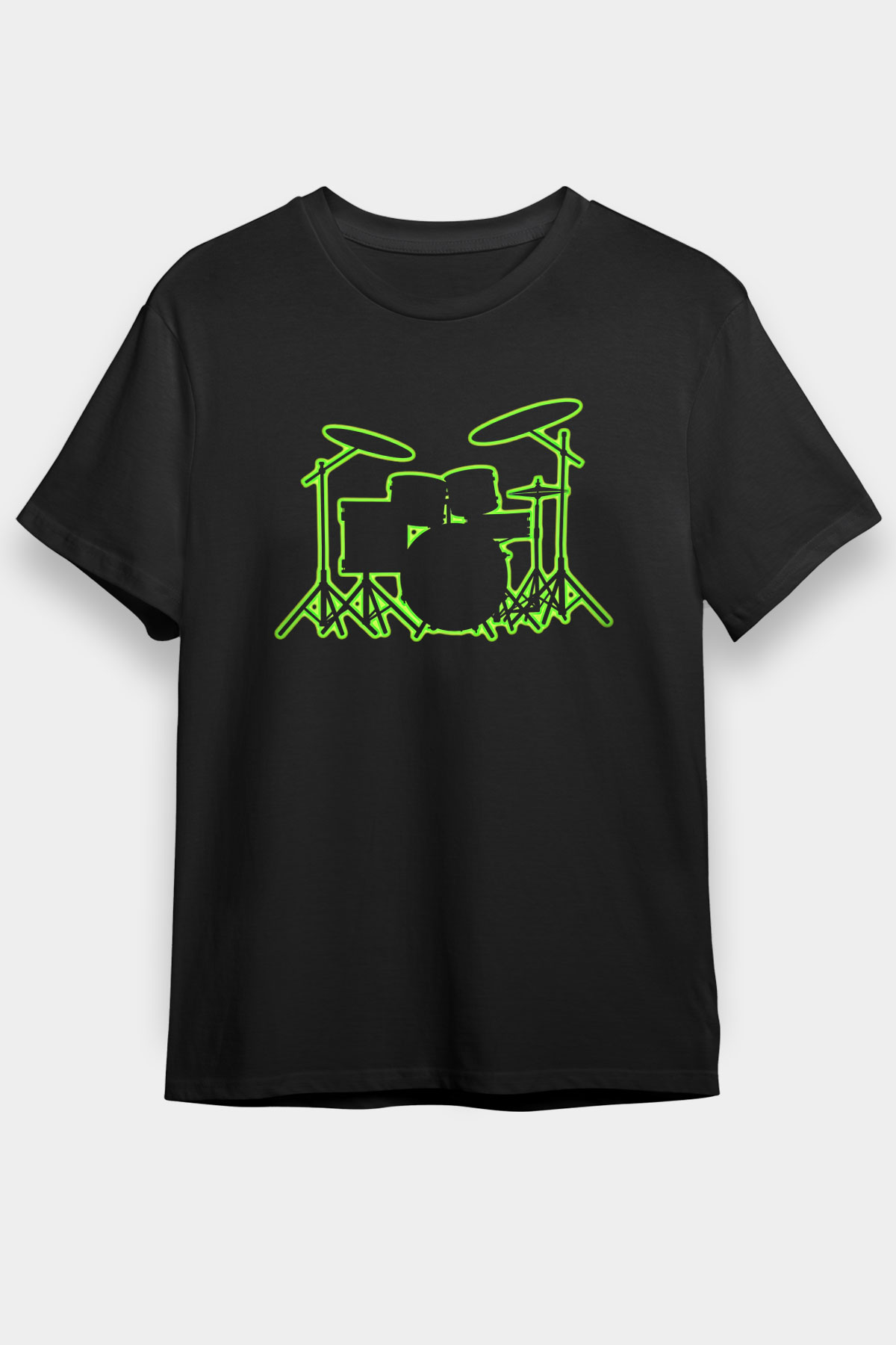 Bateri Baskılı Unisex Siyah Tişört - Tshirt