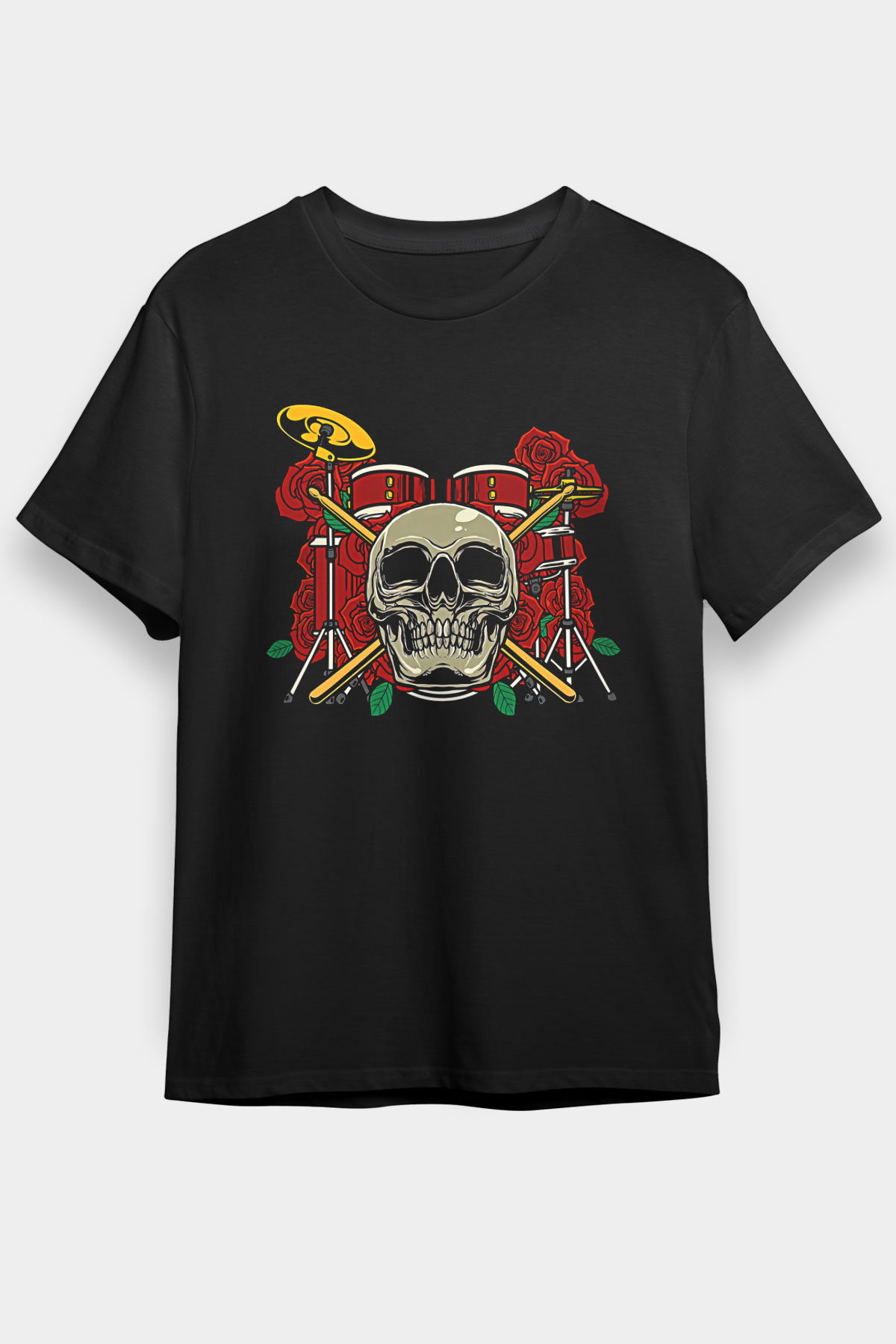 Bateri Baskılı Unisex Siyah Tişört - Tshirt