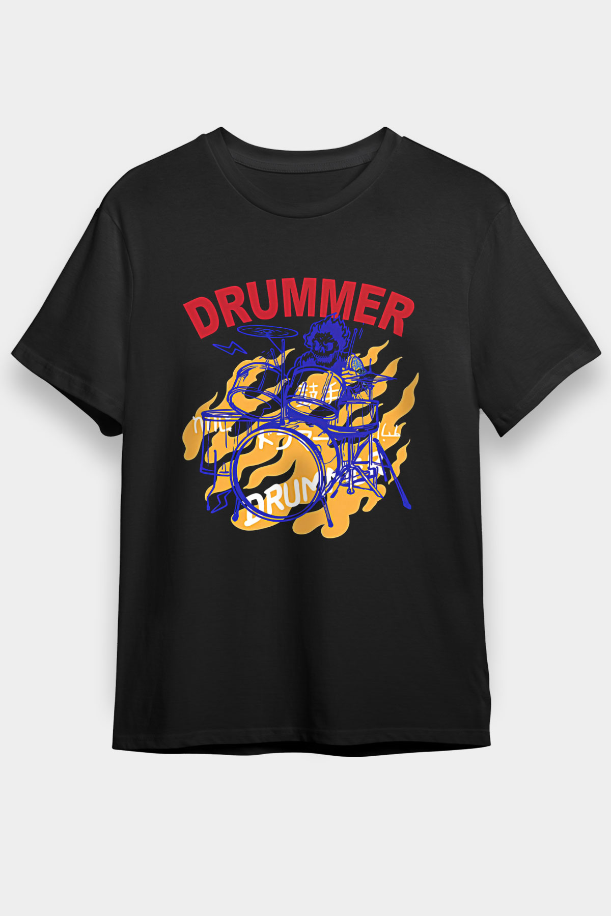Bateri Baskılı Unisex Siyah Tişört - Tshirt