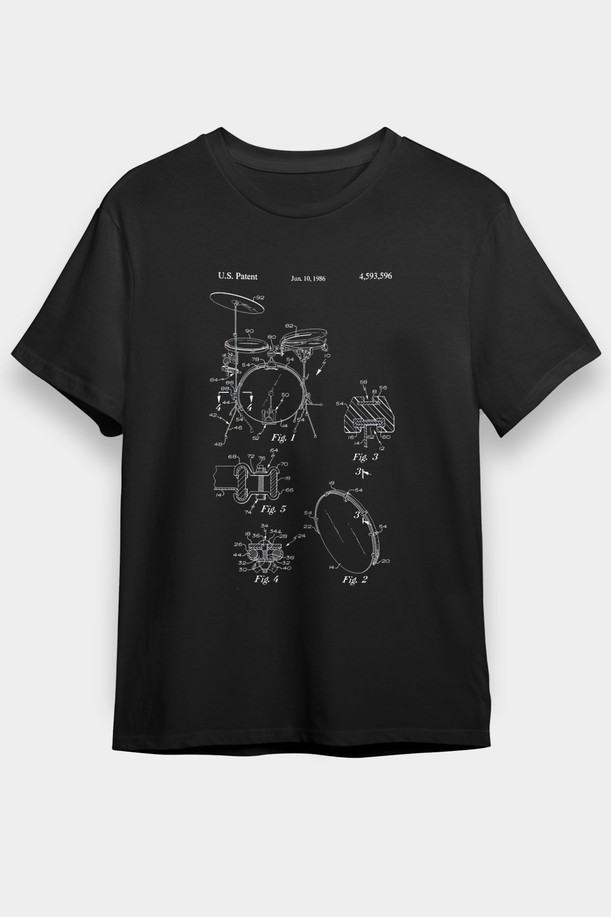 Bateri Baskılı Unisex Siyah Tişört - Tshirt
