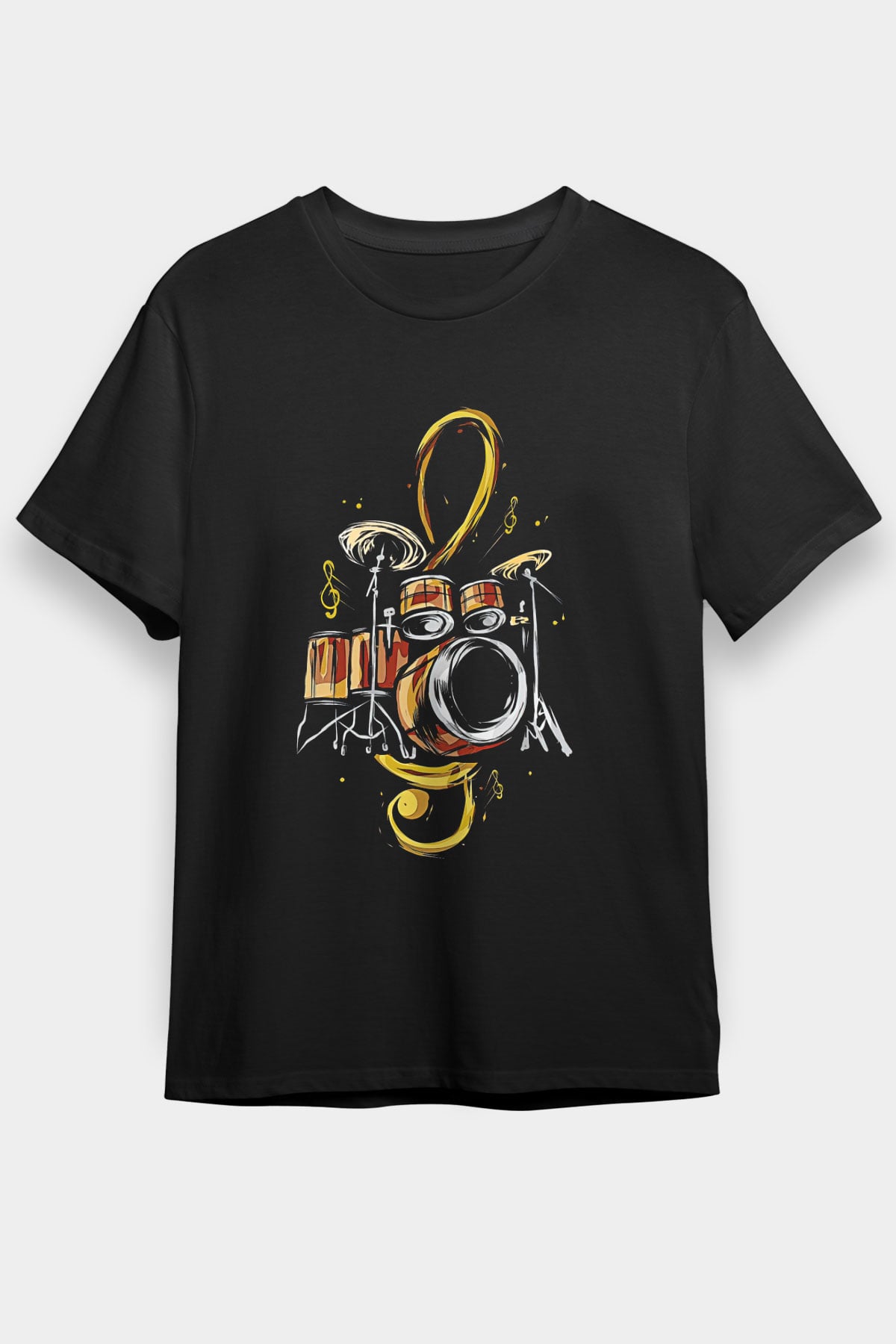 Bateri Baskılı Unisex Siyah Tişört - Tshirt