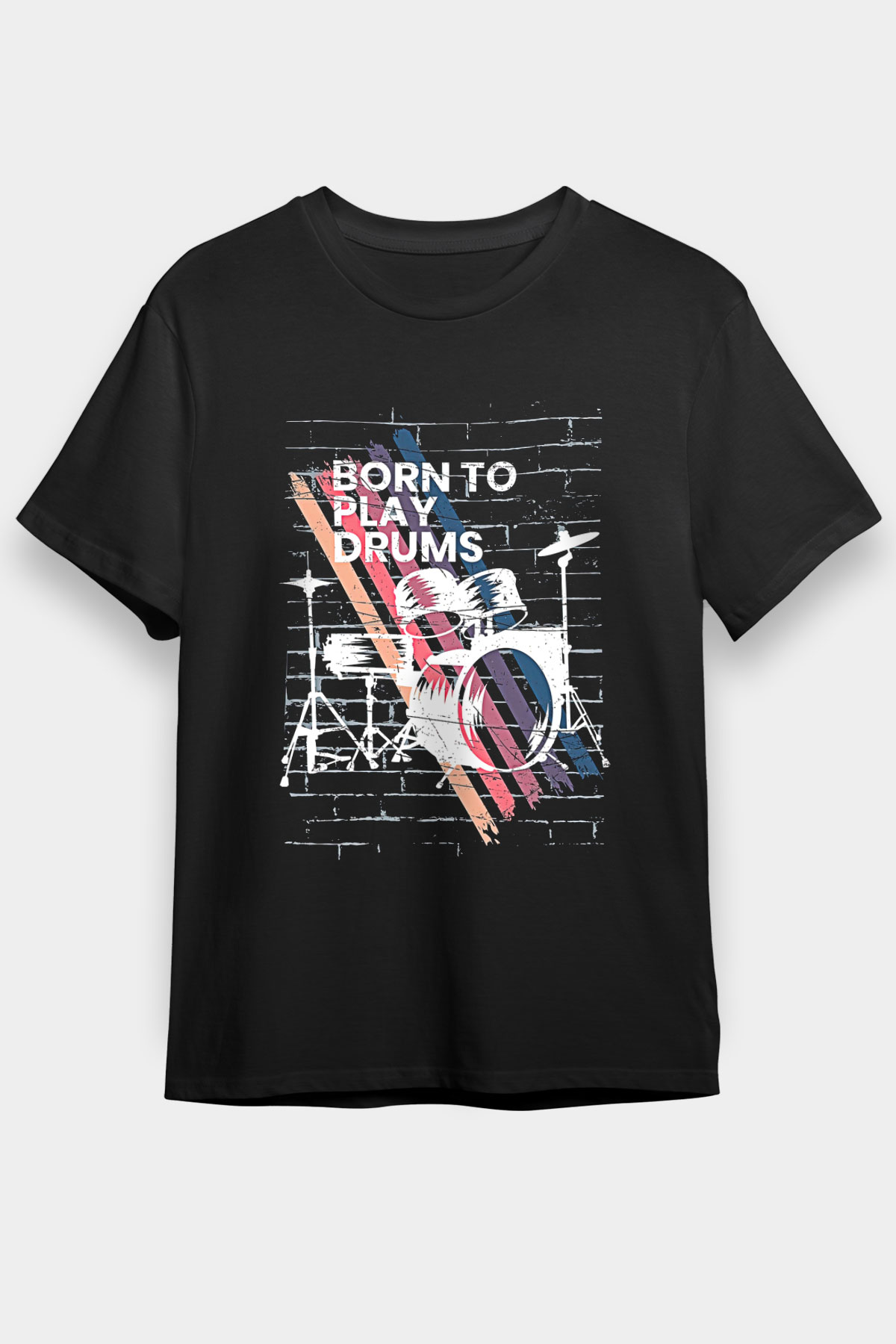 Bateri Baskılı Unisex Siyah Tişört - Tshirt