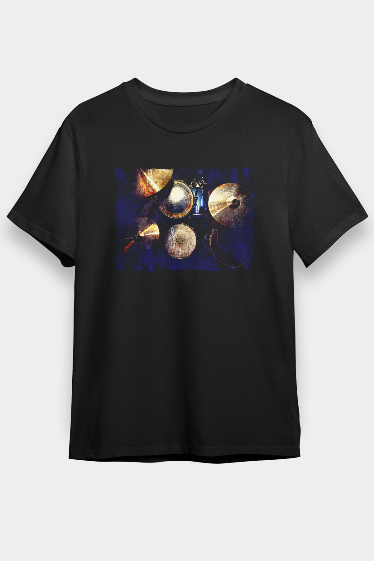 Bateri Baskılı Unisex Siyah Tişört - Tshirt