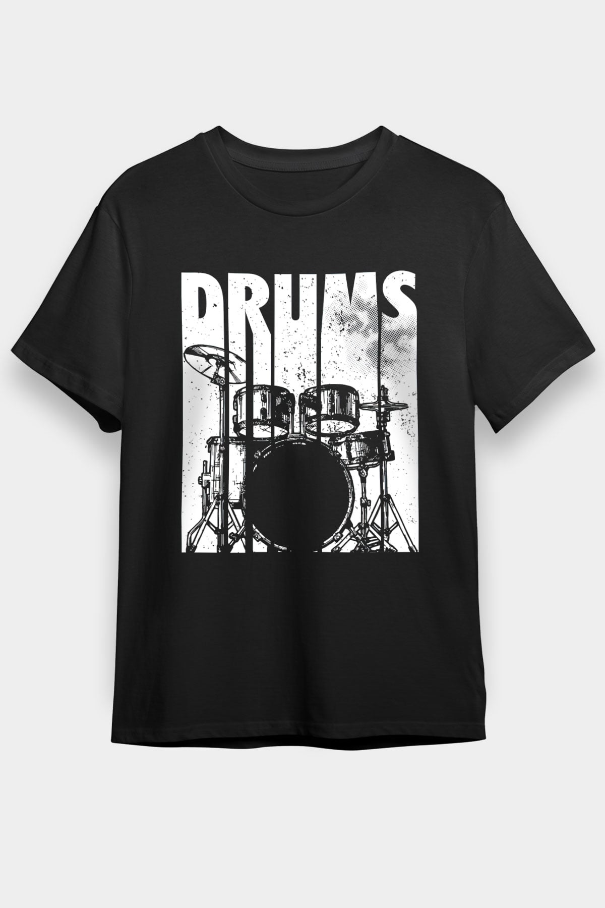 Bateri Baskılı Unisex Siyah Tişört - Tshirt