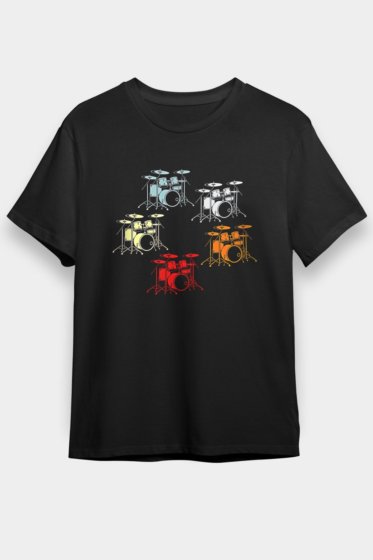 Bateri Baskılı Unisex Siyah Tişört - Tshirt