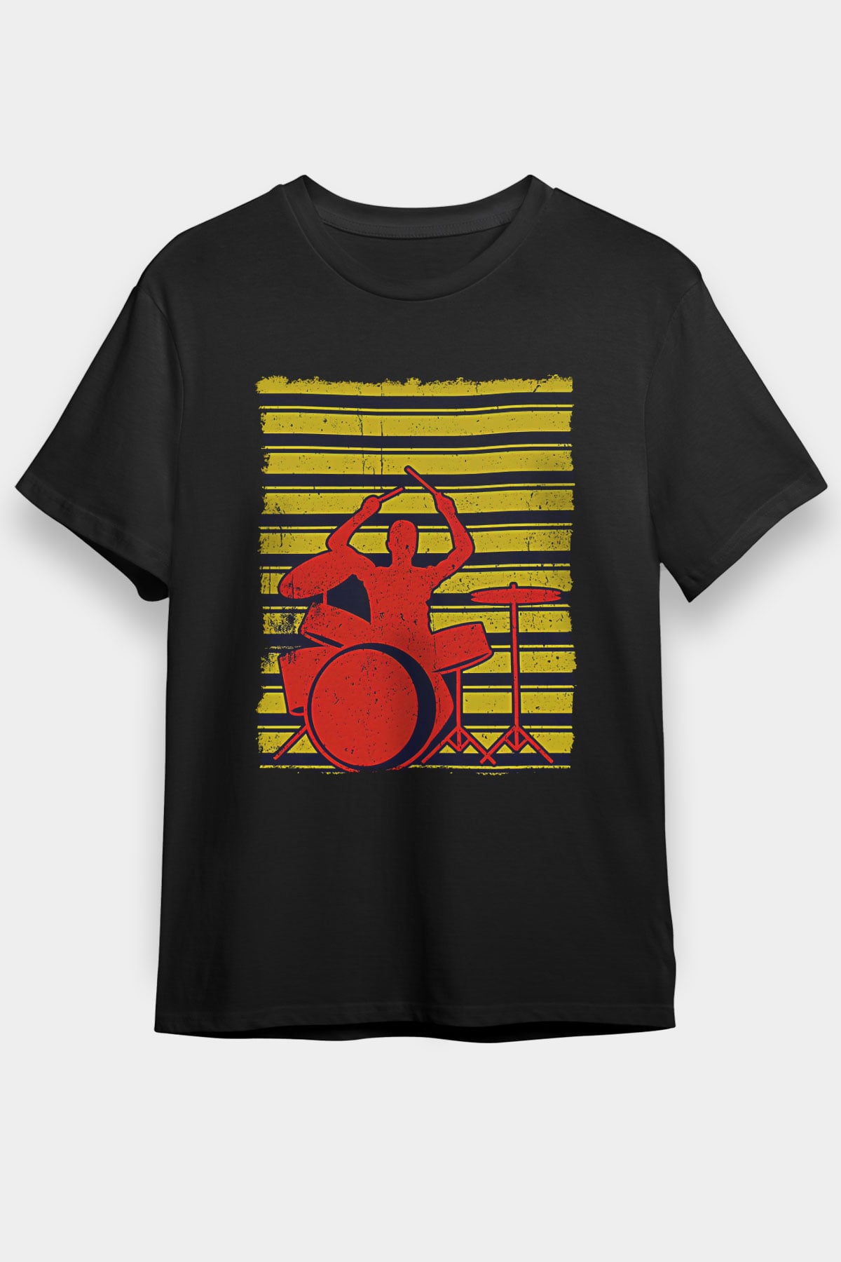 Bateri Baskılı Unisex Siyah Tişört - Tshirt