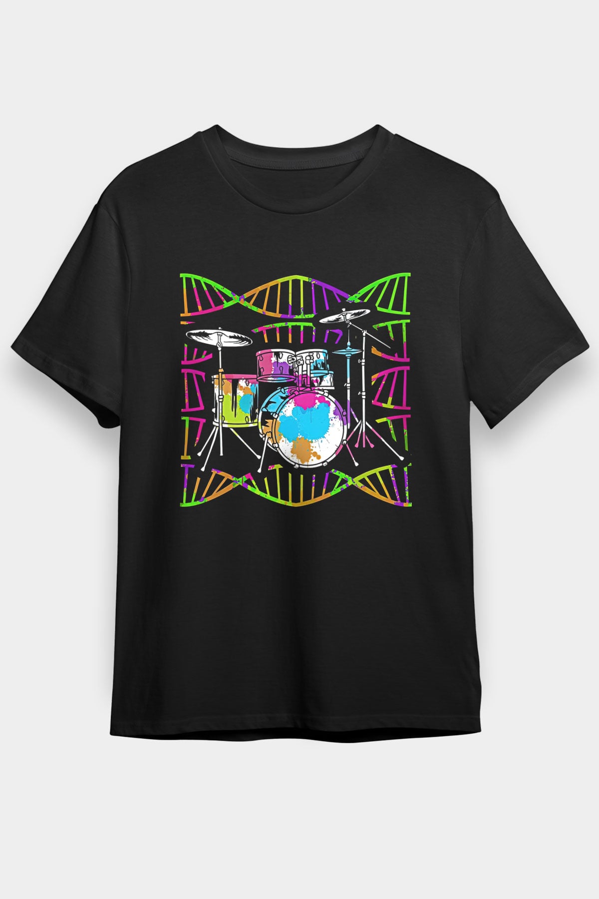 Bateri Baskılı Unisex Siyah Tişört - Tshirt