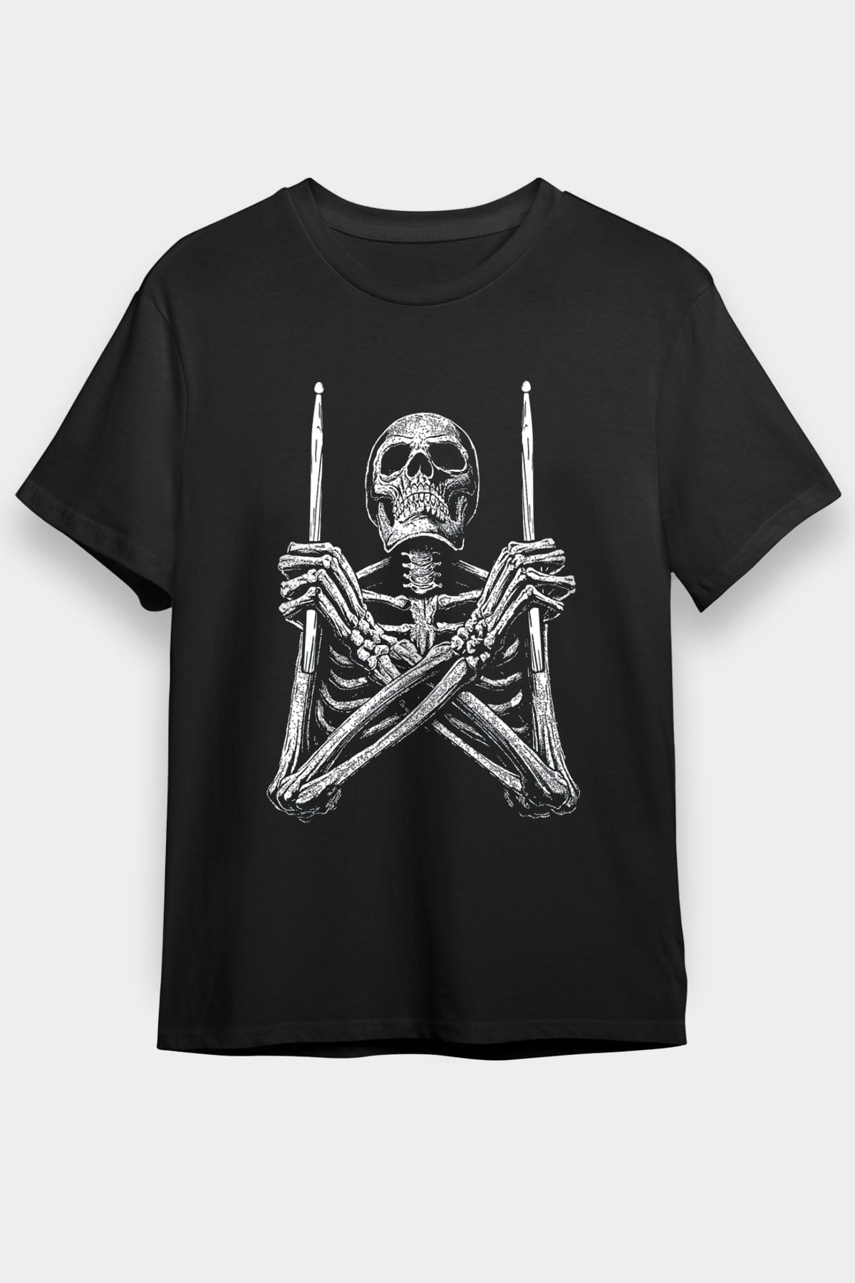 Bateri Baskılı Unisex Siyah Tişört - Tshirt
