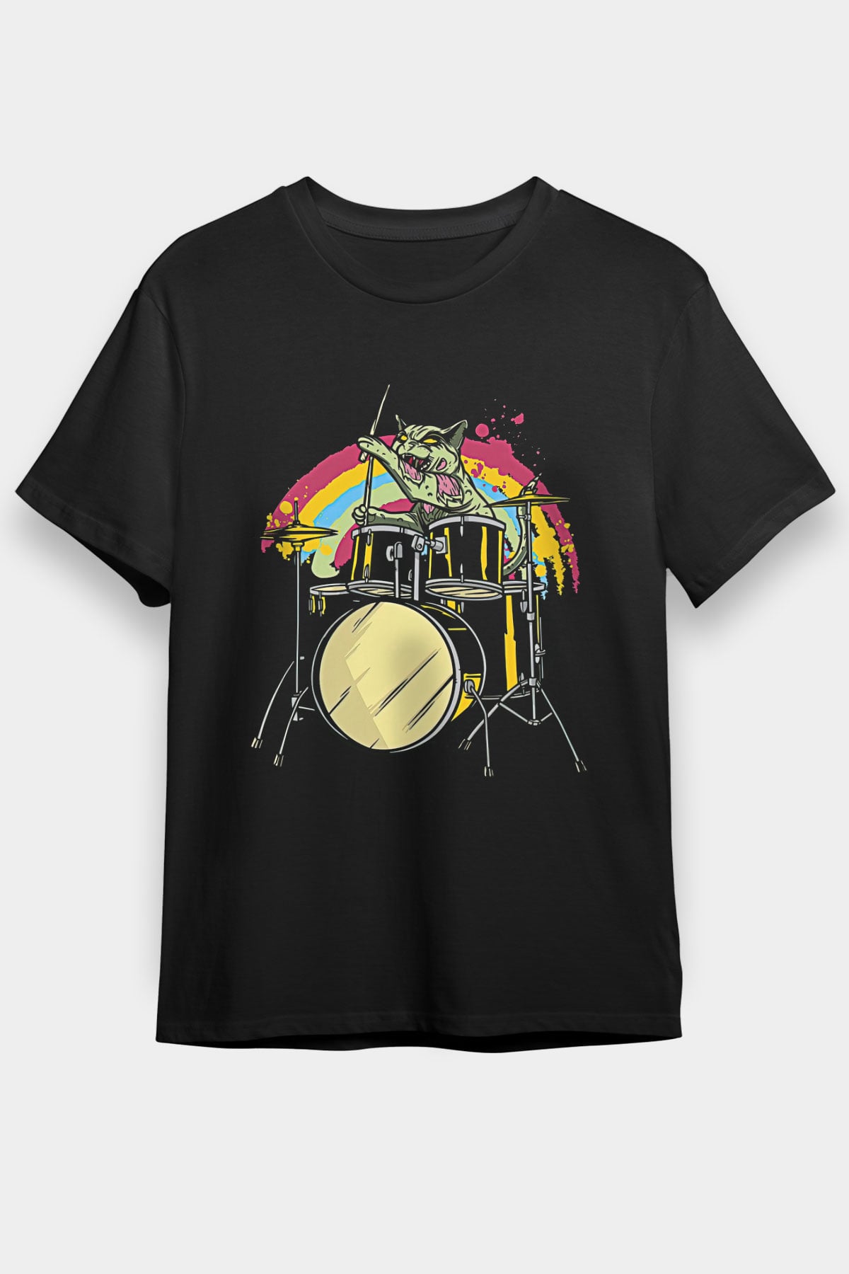 Bateri Baskılı Unisex Siyah Tişört - Tshirt