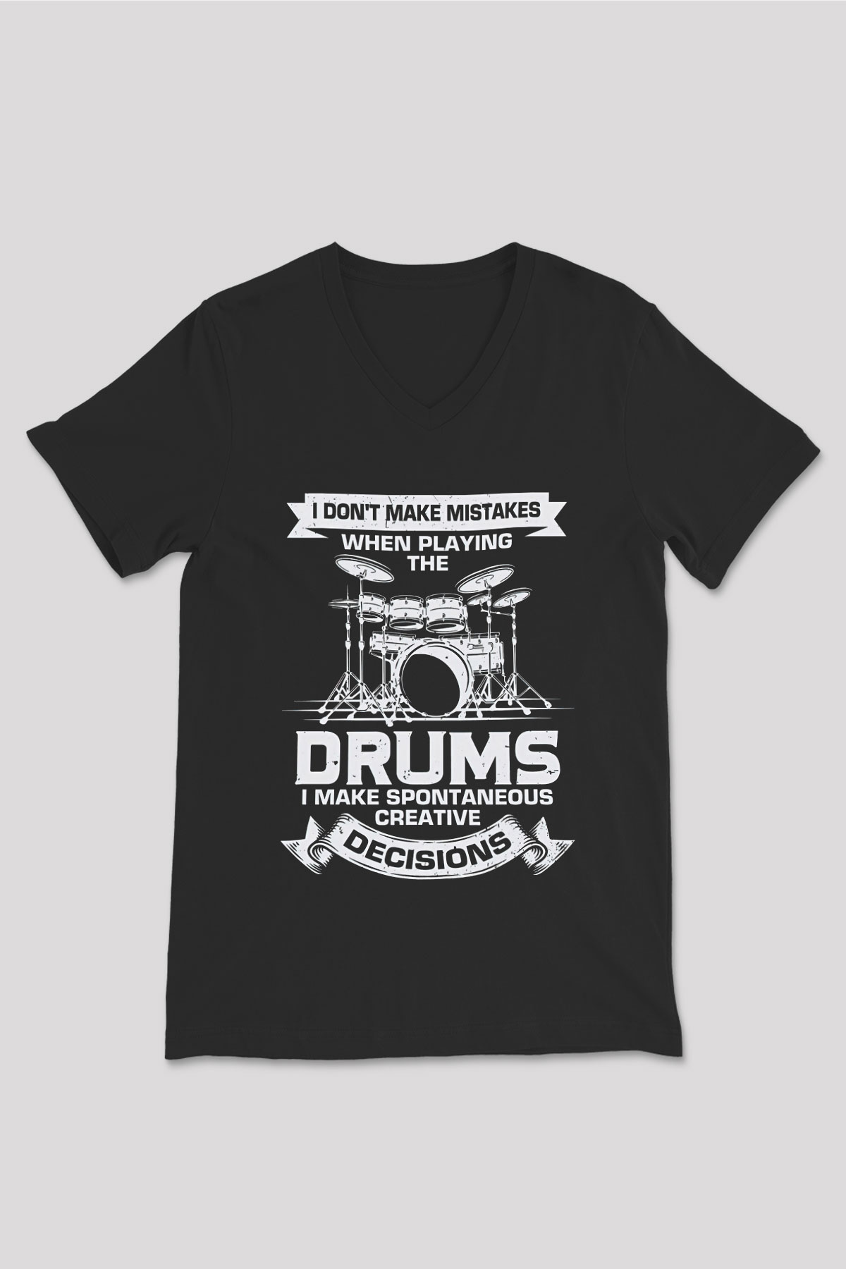 Bateri Baskılı Unisex Siyah V Yaka Tişört - Tshirt