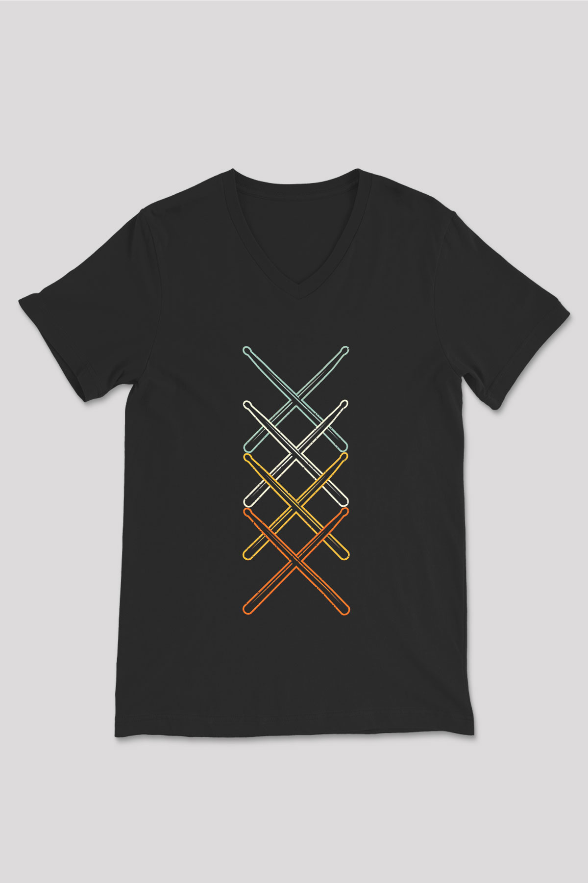 Bateri Baskılı Unisex Siyah V Yaka Tişört - Tshirt