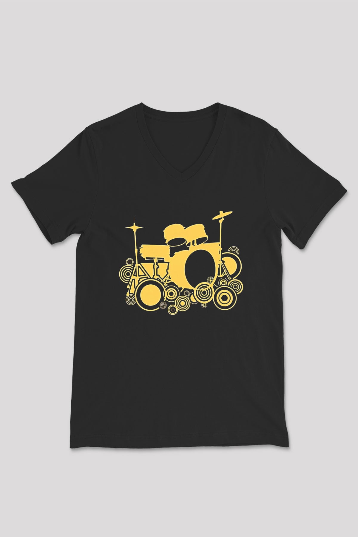 Bateri Baskılı Unisex Siyah V Yaka Tişört - Tshirt