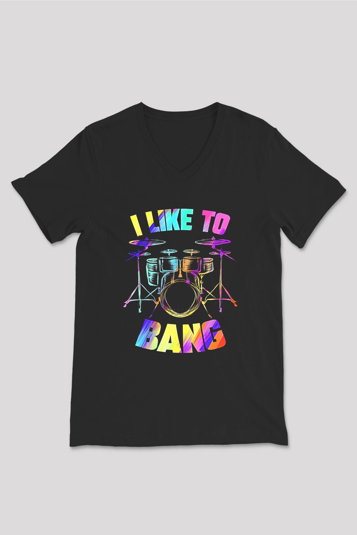 Bateri Baskılı Unisex Siyah V Yaka Tişört - Tshirt