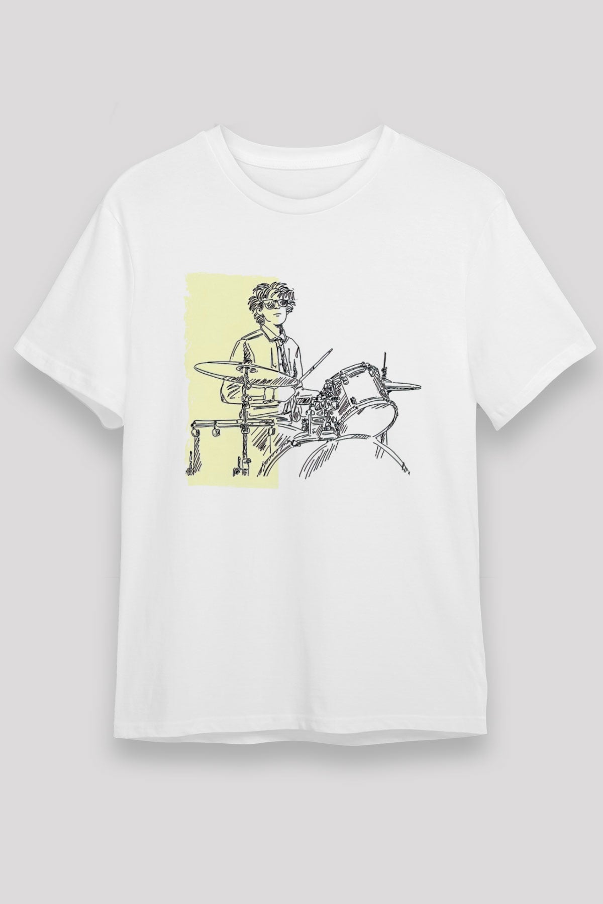 Bateri Unisex Baskılı Beyaz Tişört - Tshirt