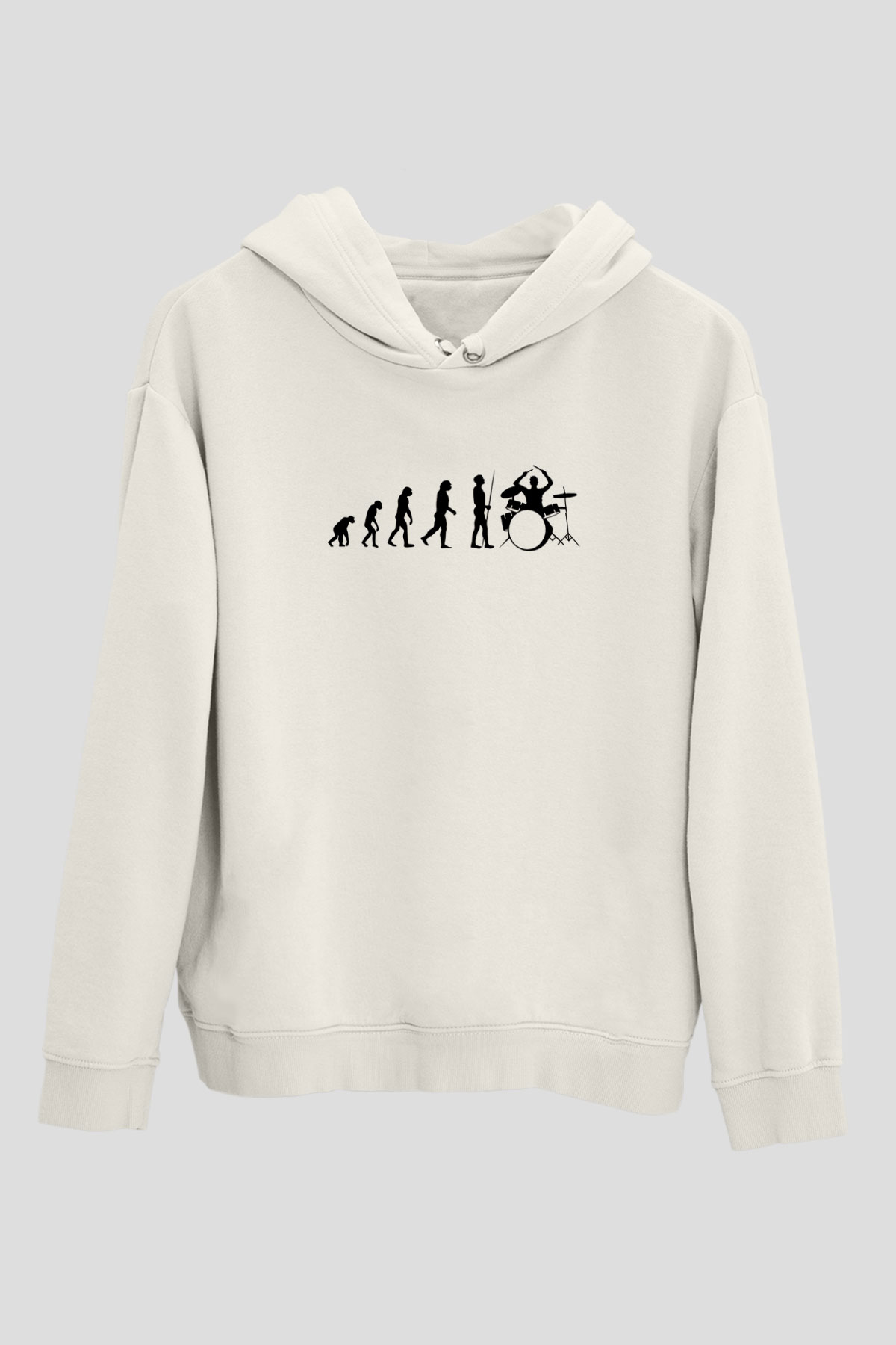 Baterist Evrimi Baskılı Unisex Ekru Hoodie
