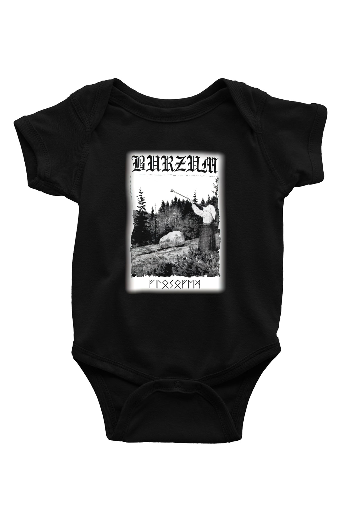 Bathory Baskılı Siyah Bebek Body - Zıbın