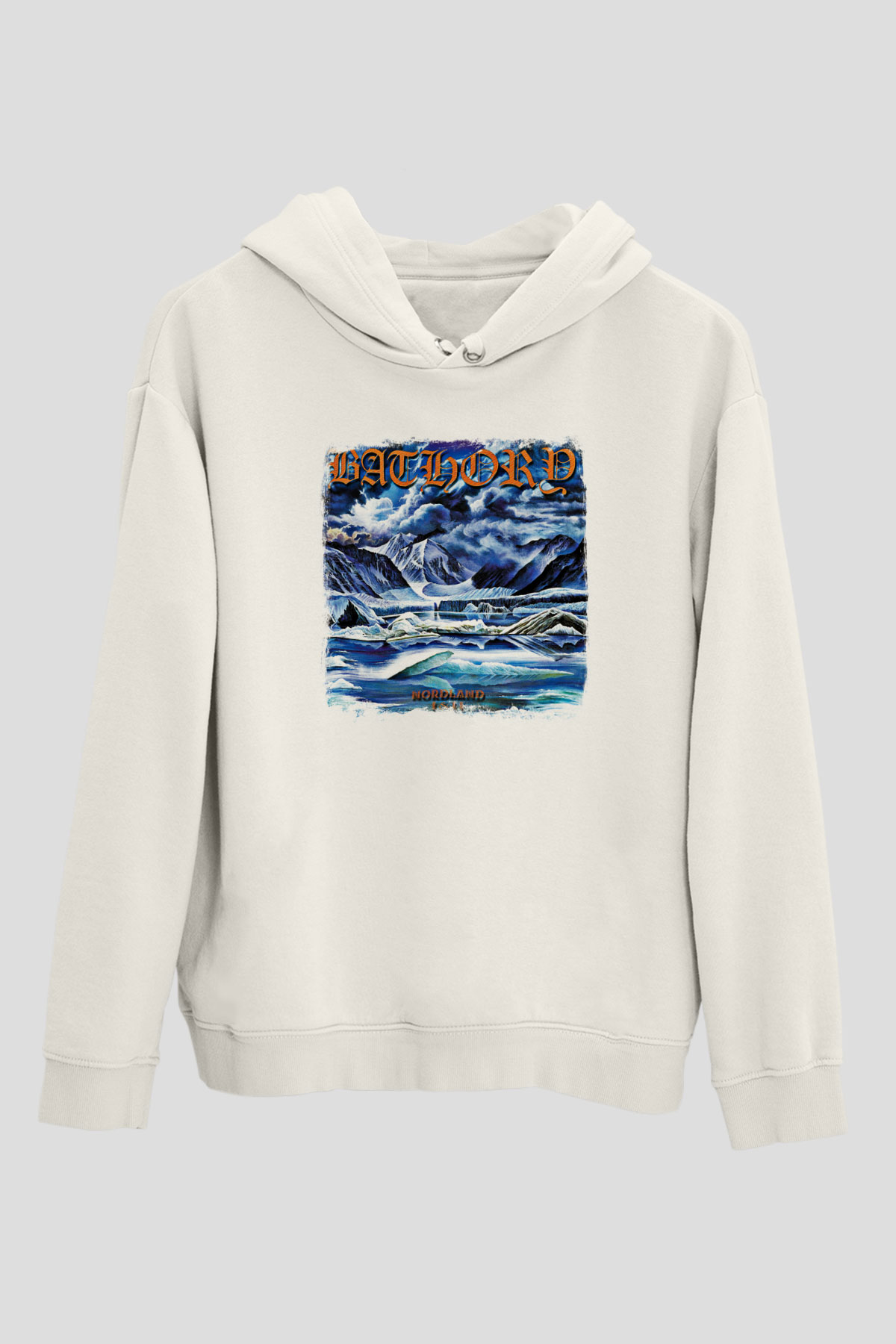 Bathory Baskılı Unisex Beyaz Hoodie