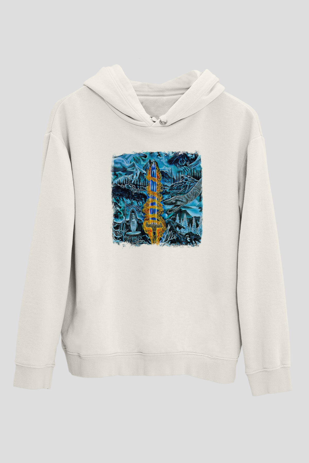 Bathory Baskılı Unisex Beyaz Hoodie