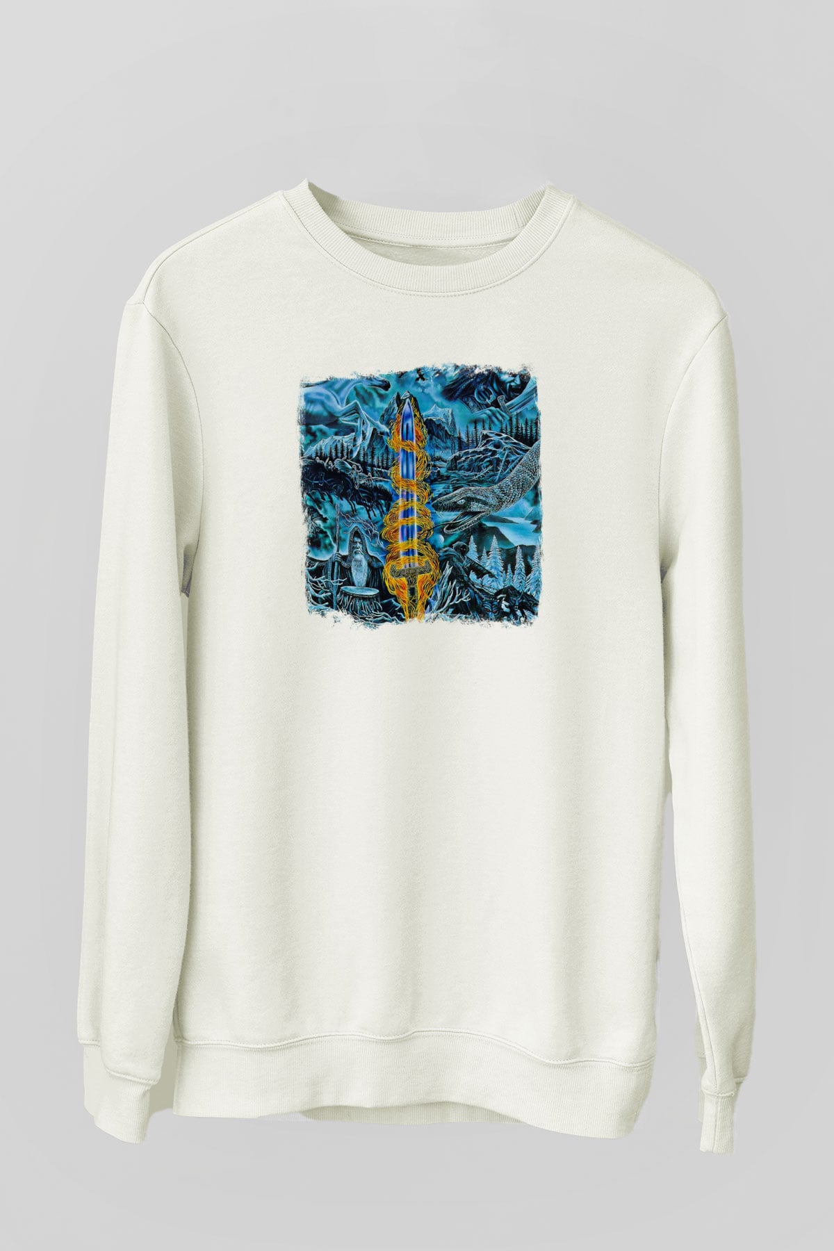 Bathory Baskılı Unisex Beyaz Sweatshirt