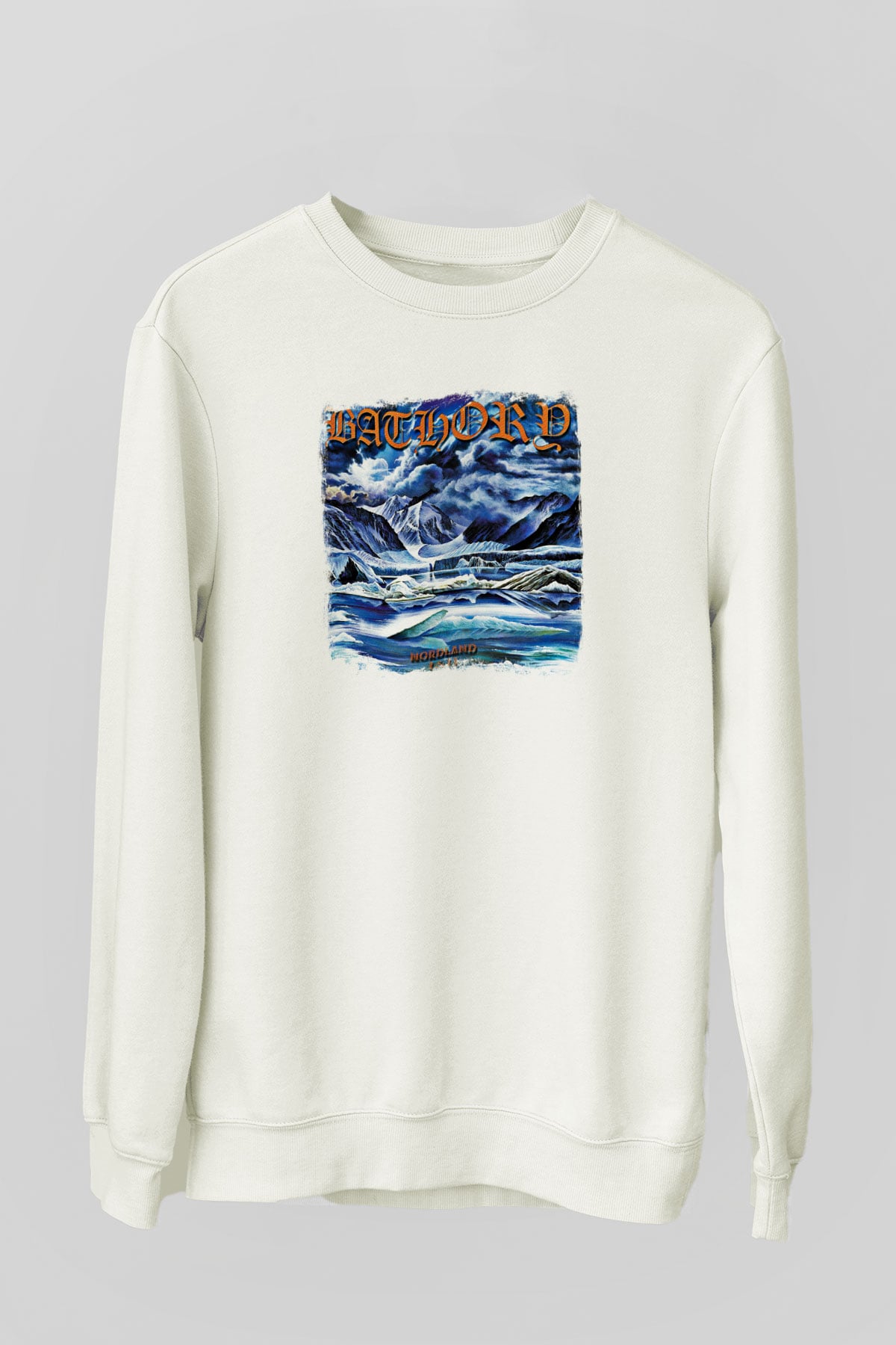Bathory Baskılı Unisex Beyaz Sweatshirt